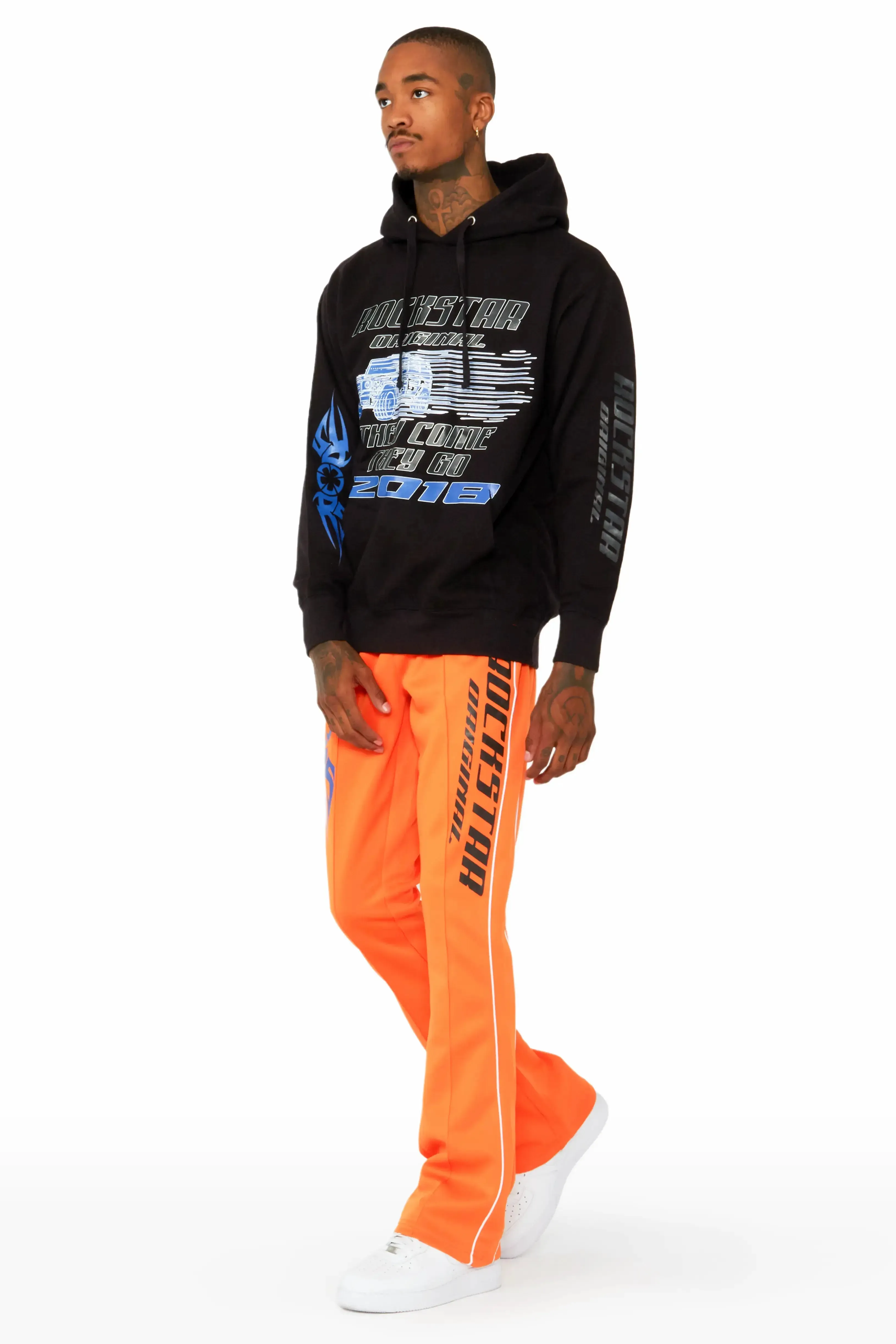 Aleksey Black/Orange Graphic Hoodie/Track Pant Set