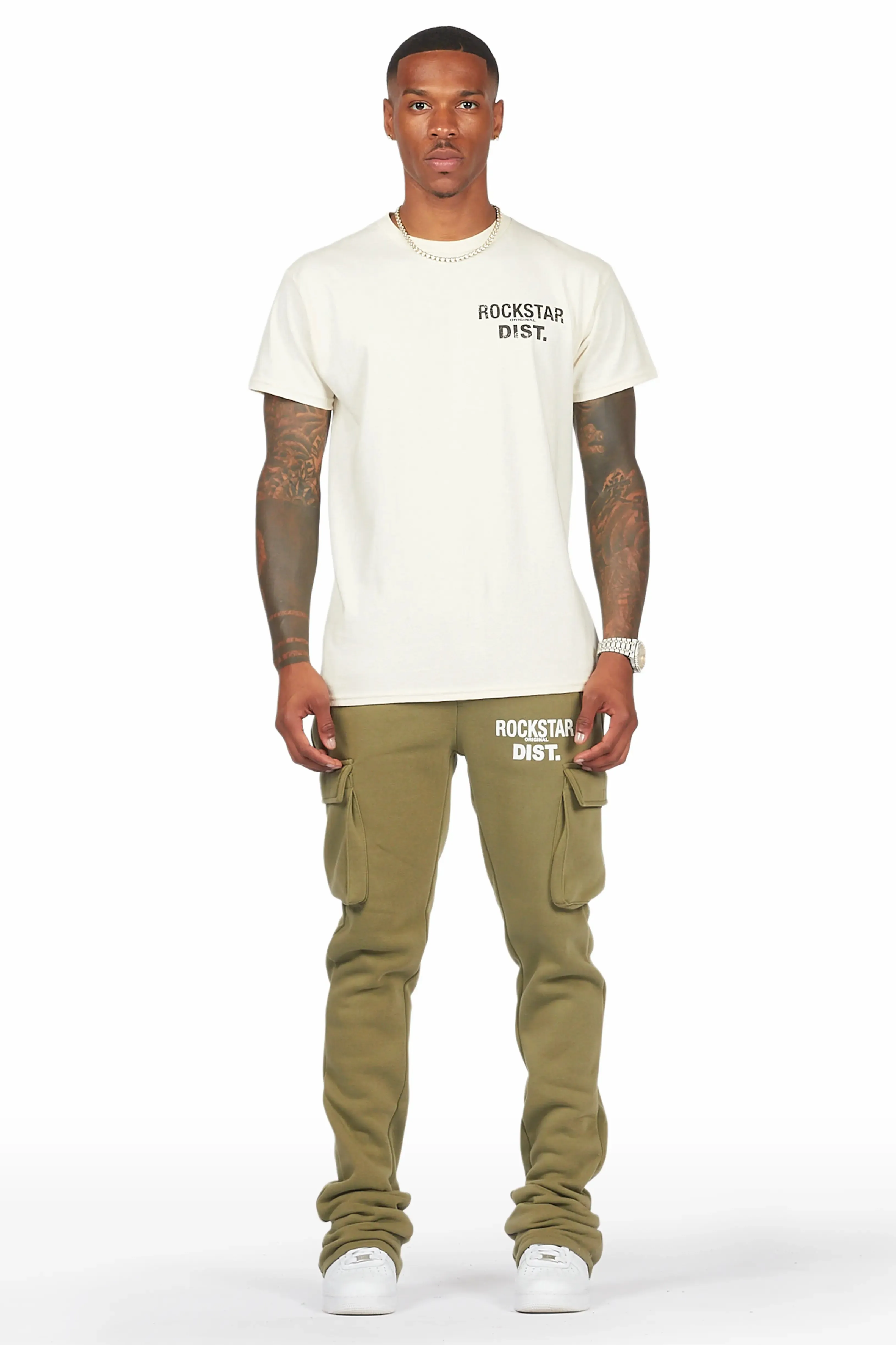 Alpine Olive Stacked Flare Cargo Pant