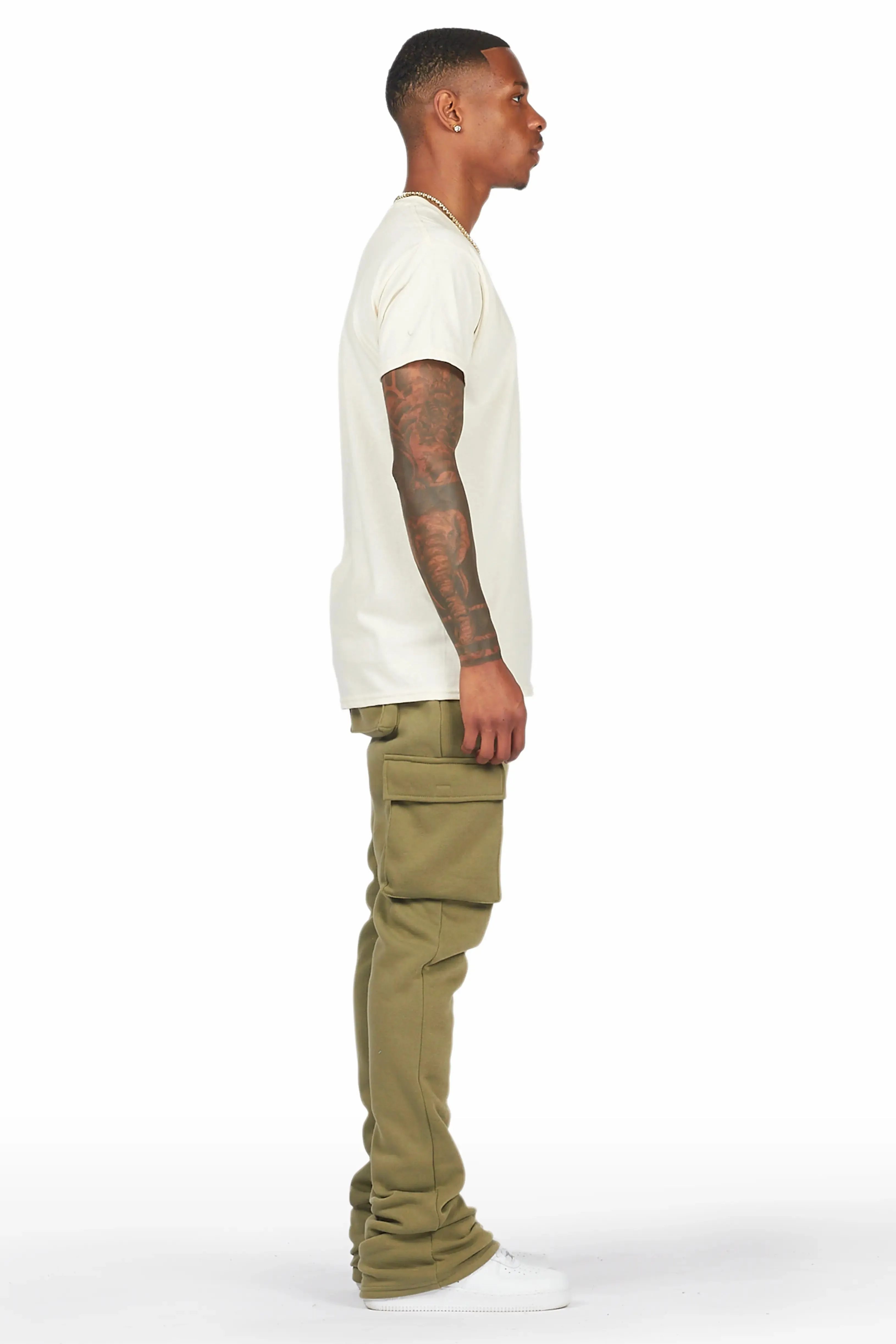 Alpine Olive Stacked Flare Cargo Pant