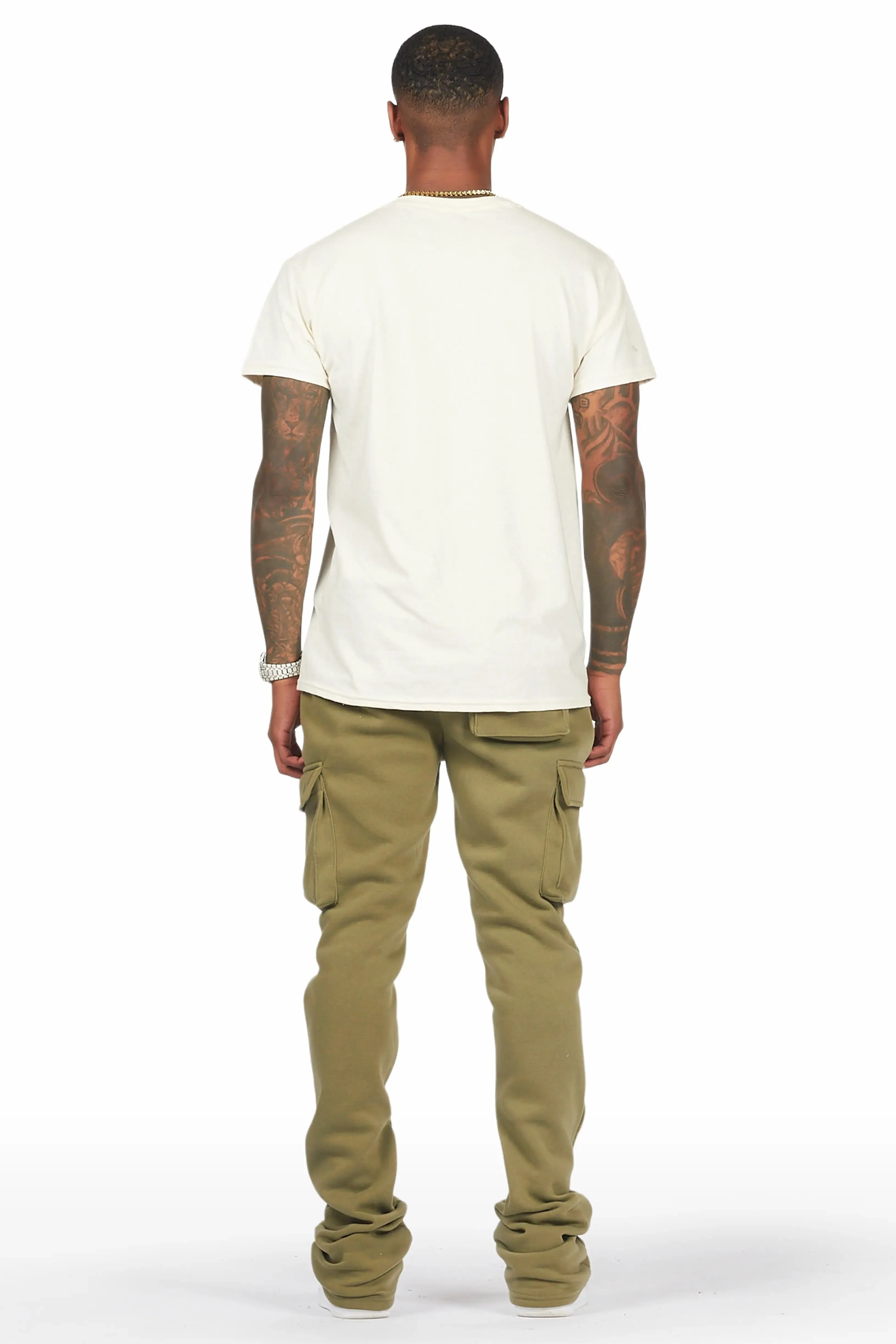 Alpine Olive Stacked Flare Cargo Pant