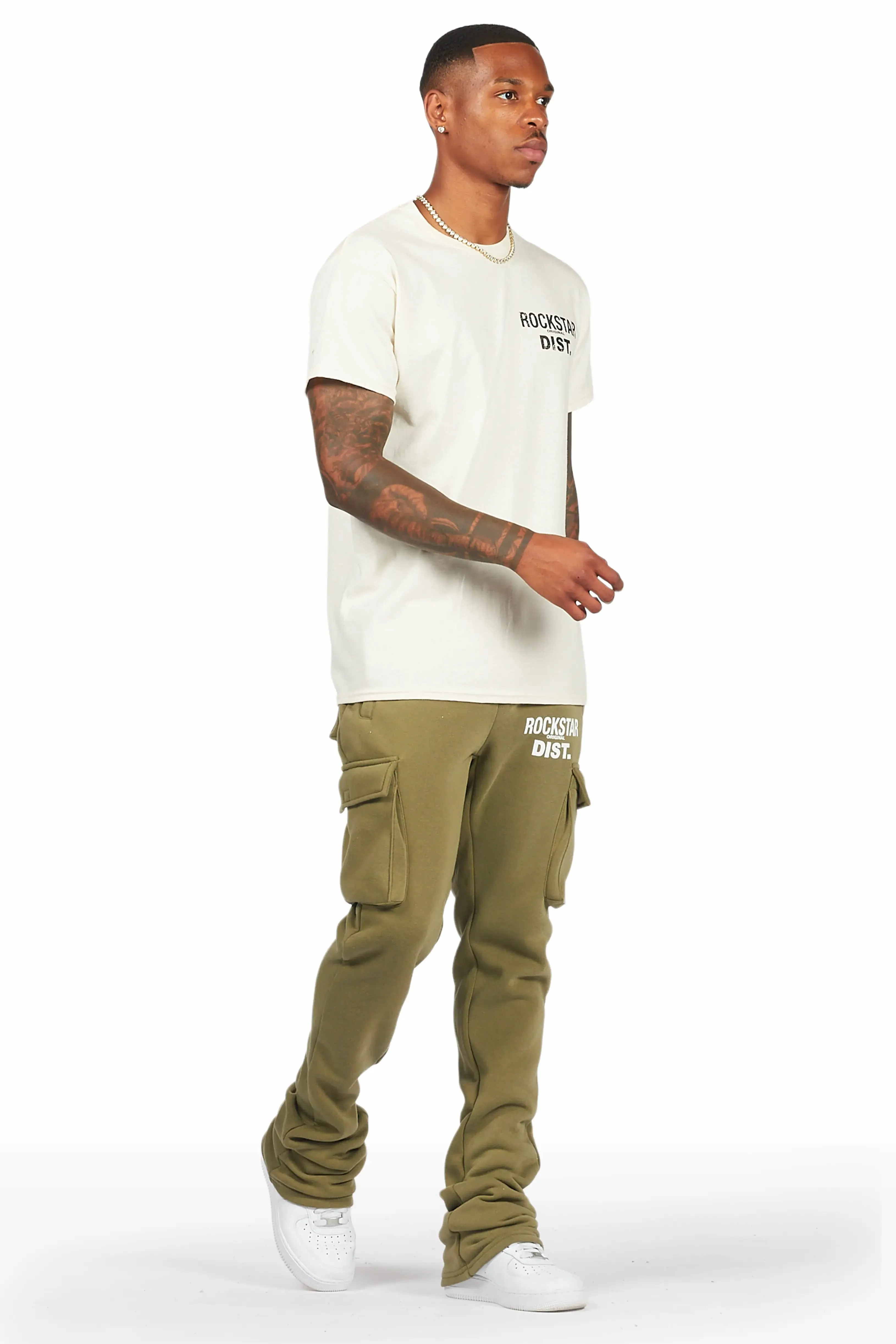 Alpine Olive Stacked Flare Cargo Pant