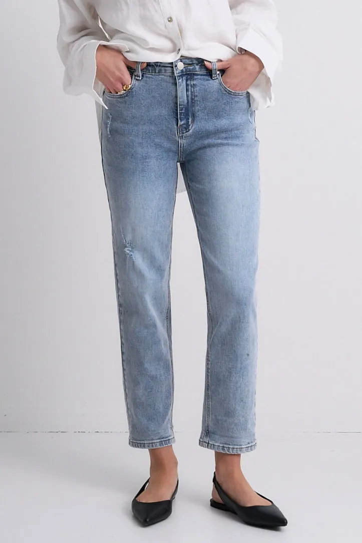 Amelia Mid Blue Mid Rise Slim Leg Jean