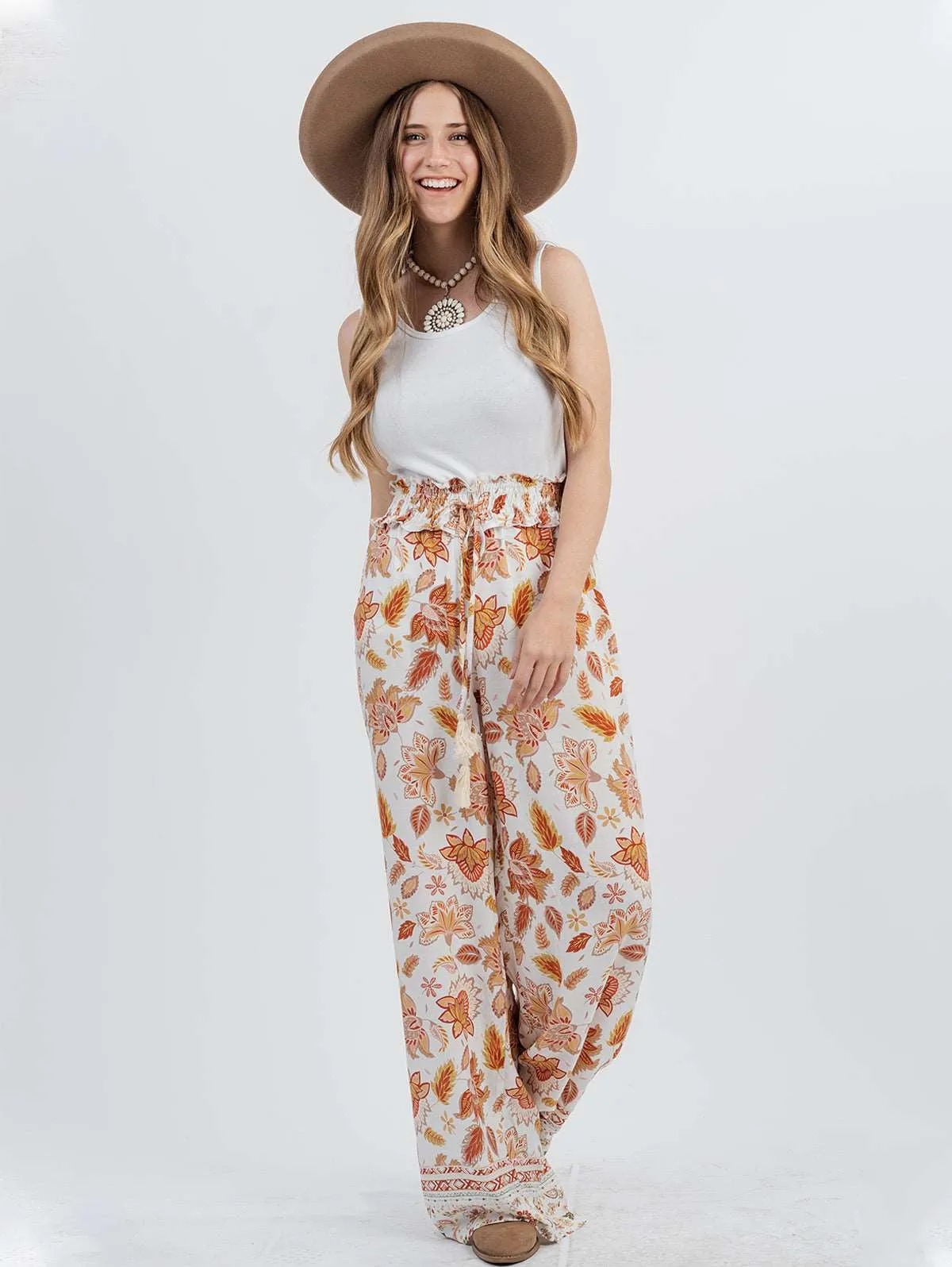 American Bling Women Floral Print Ruffle Waist Trousers