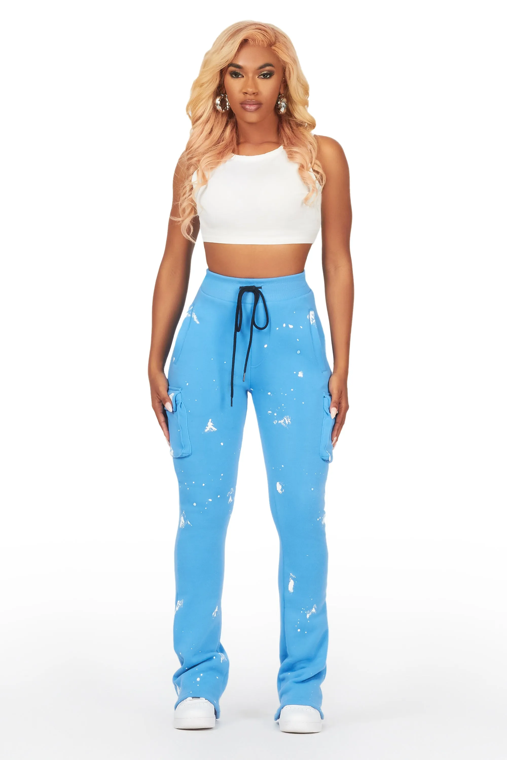 Antonia Blue Cargo Stacked Track Pant