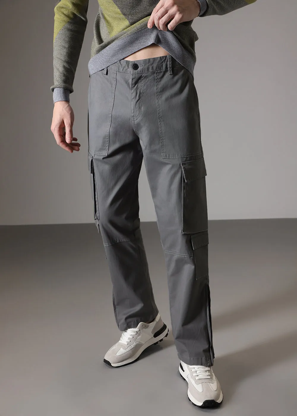 Artic Grey Zipper Cargo Pant