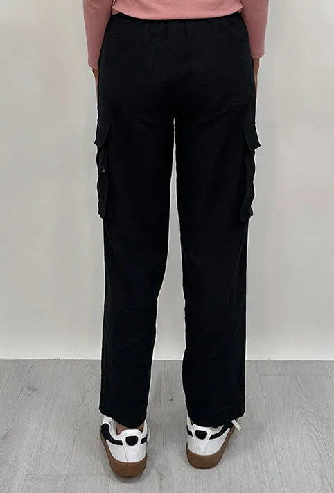 Athena Linen Cargo Pant-Black