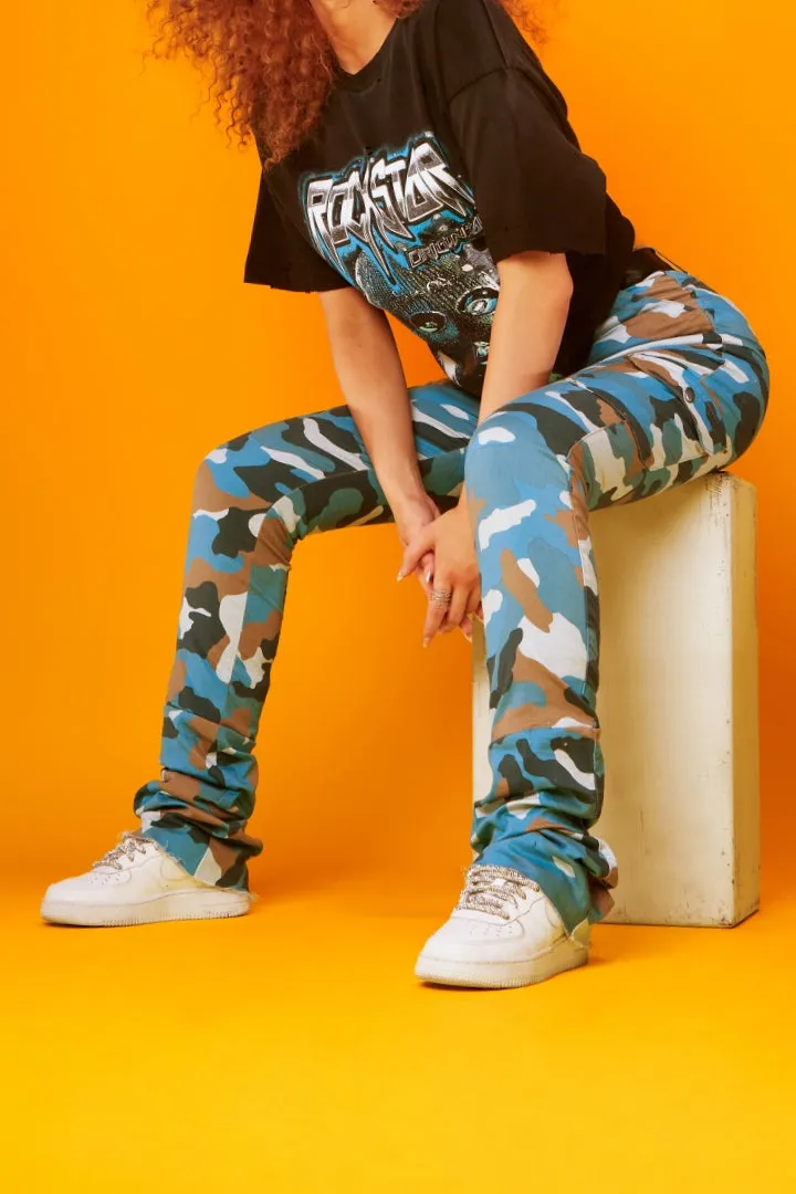 Avah Blue Camo Super Stacked Jean