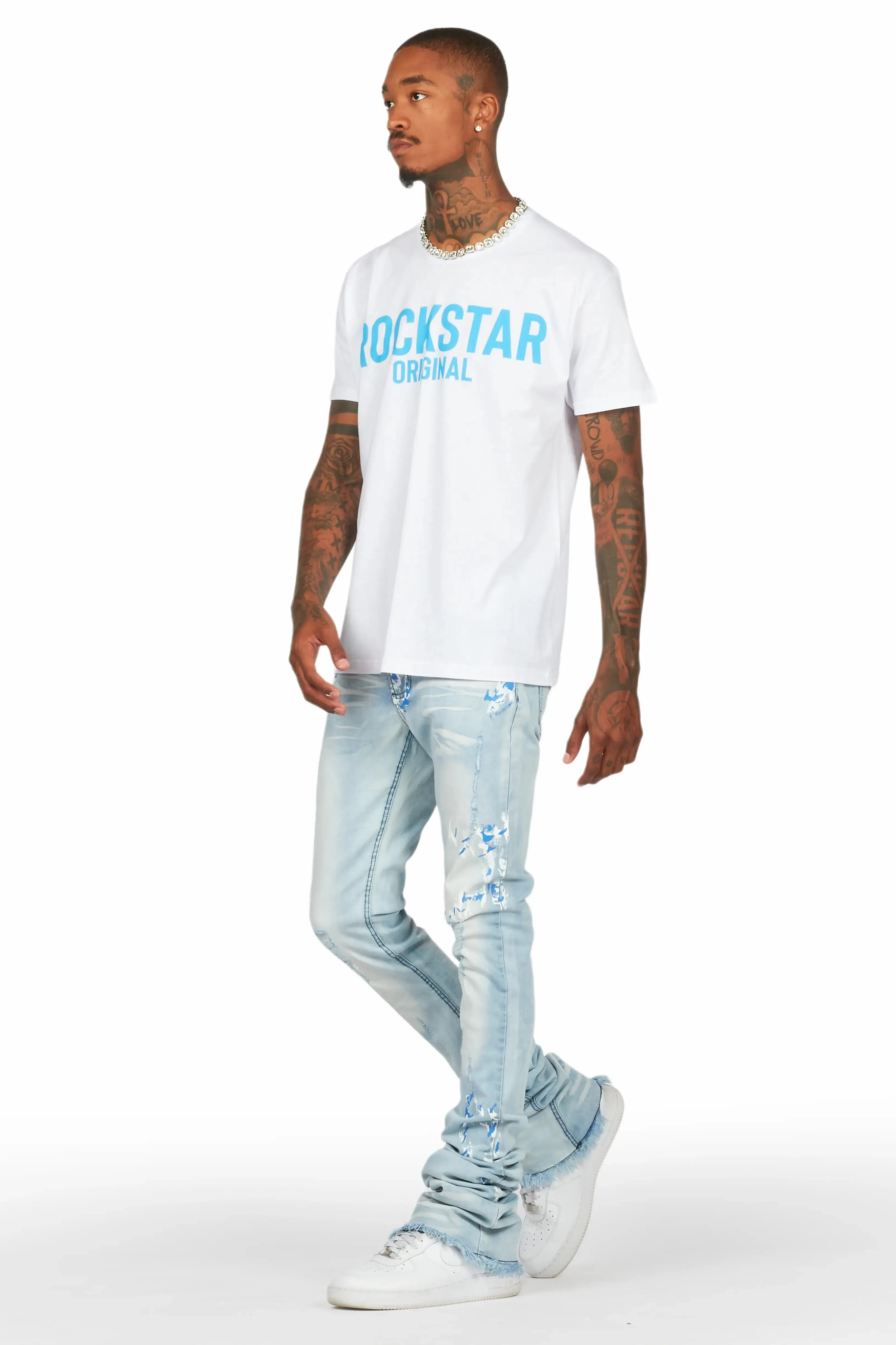 Baraz Blue Painter Super Stacked Flare Jean