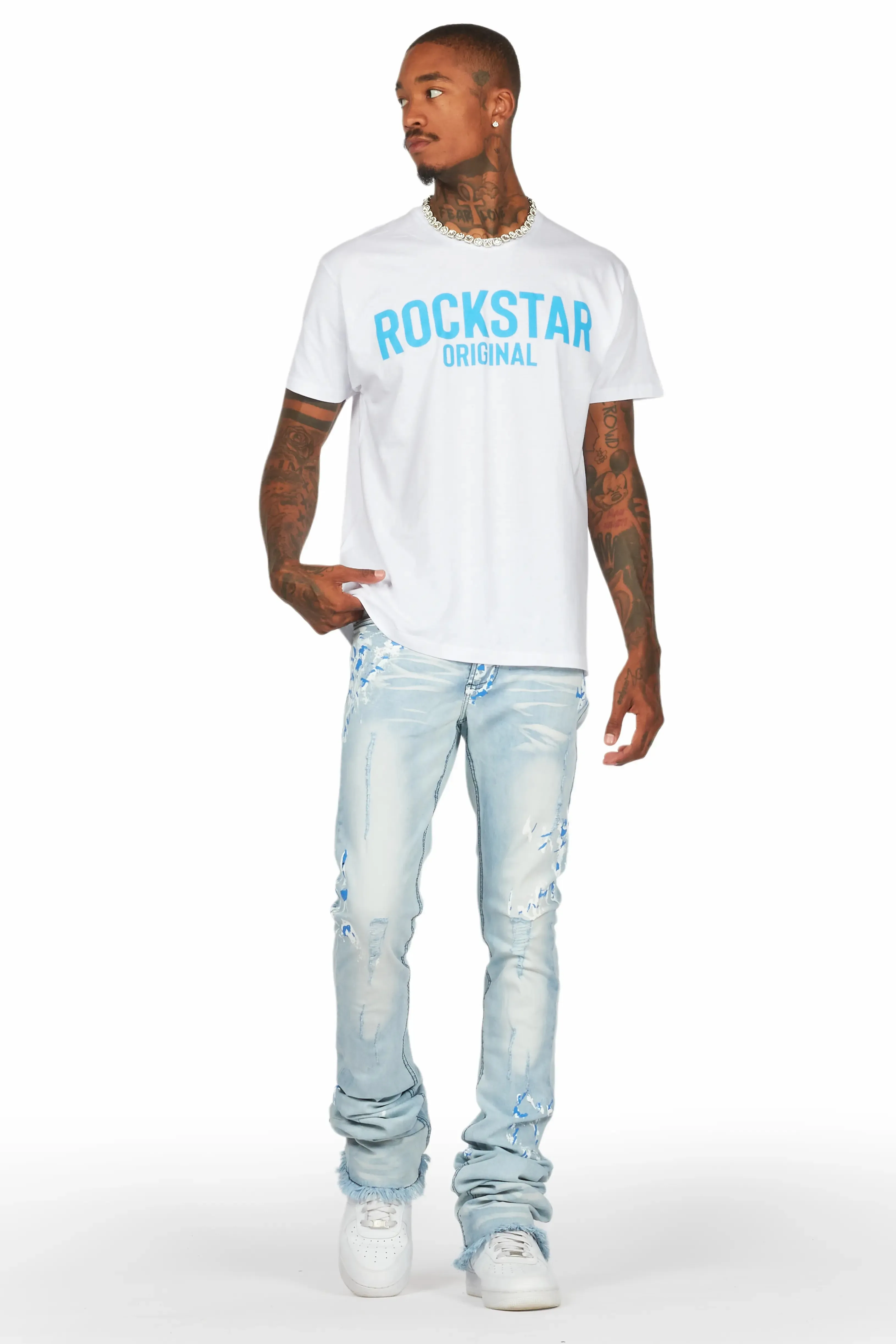 Baraz Blue Painter Super Stacked Flare Jean