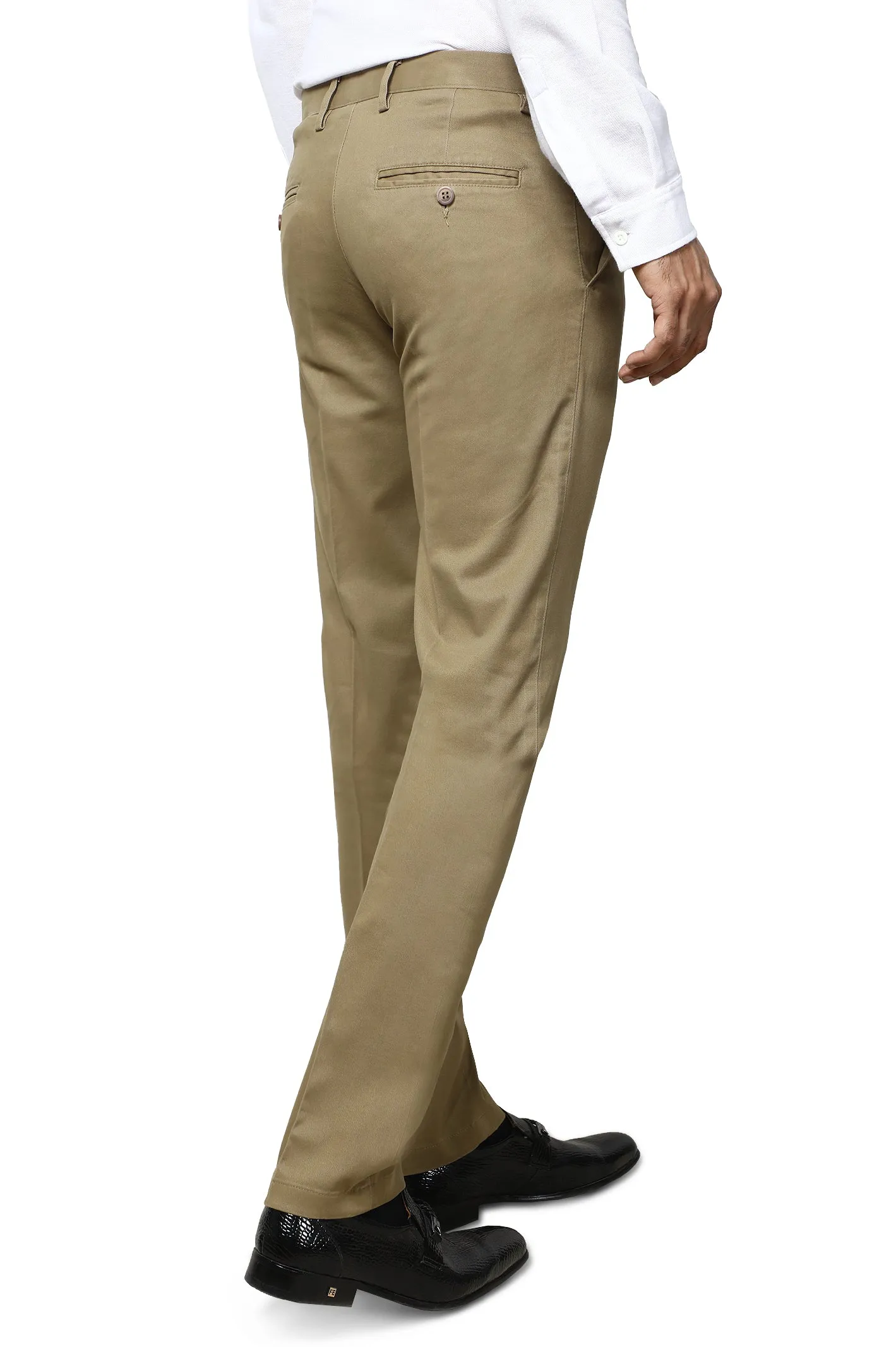 Beige Cotton Smart Fit Trouser