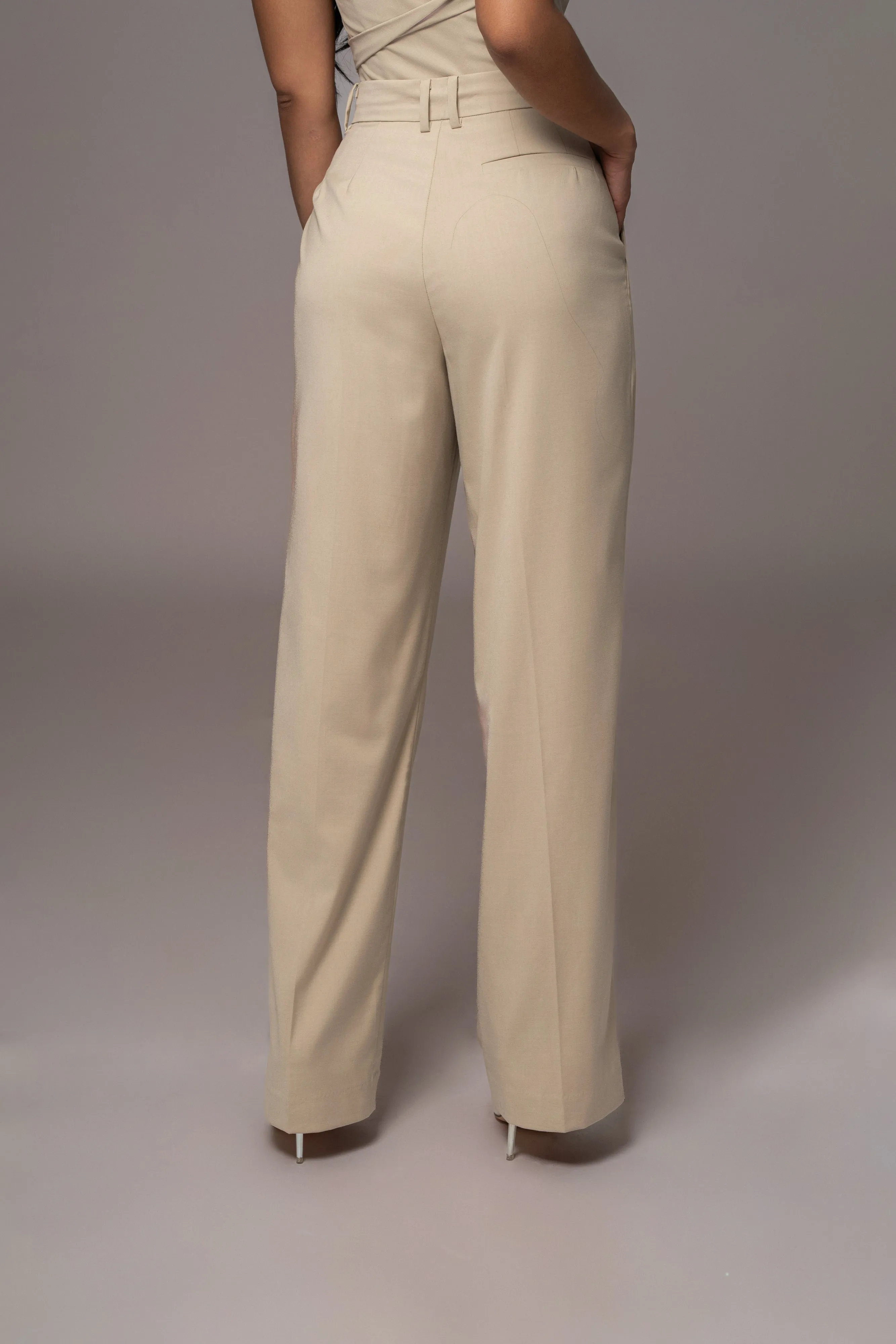 Beige Power Hour High Waist Trousers