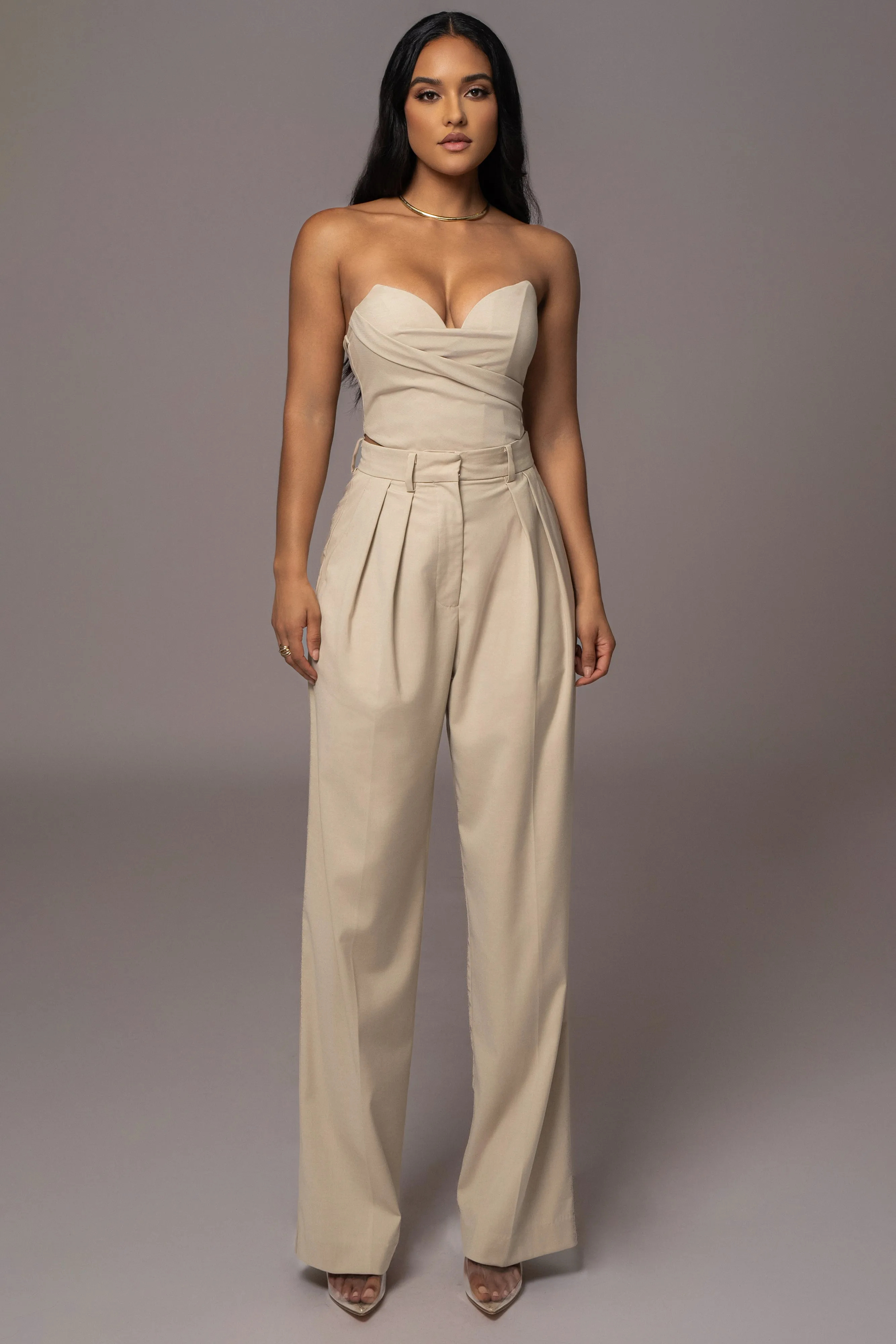 Beige Power Hour High Waist Trousers