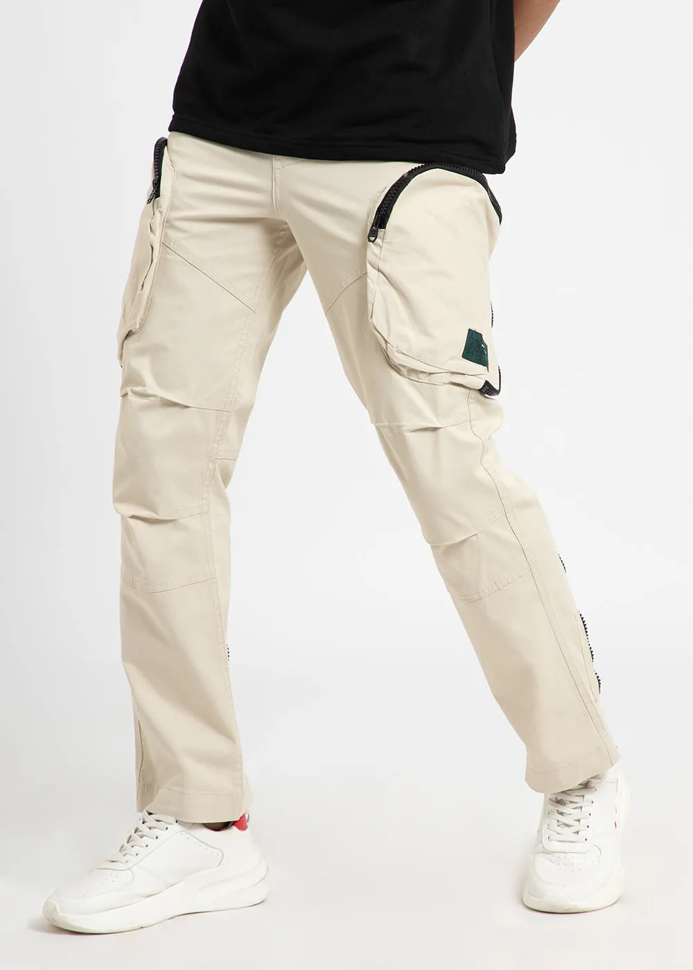 Beige Zipper Cargo Pant