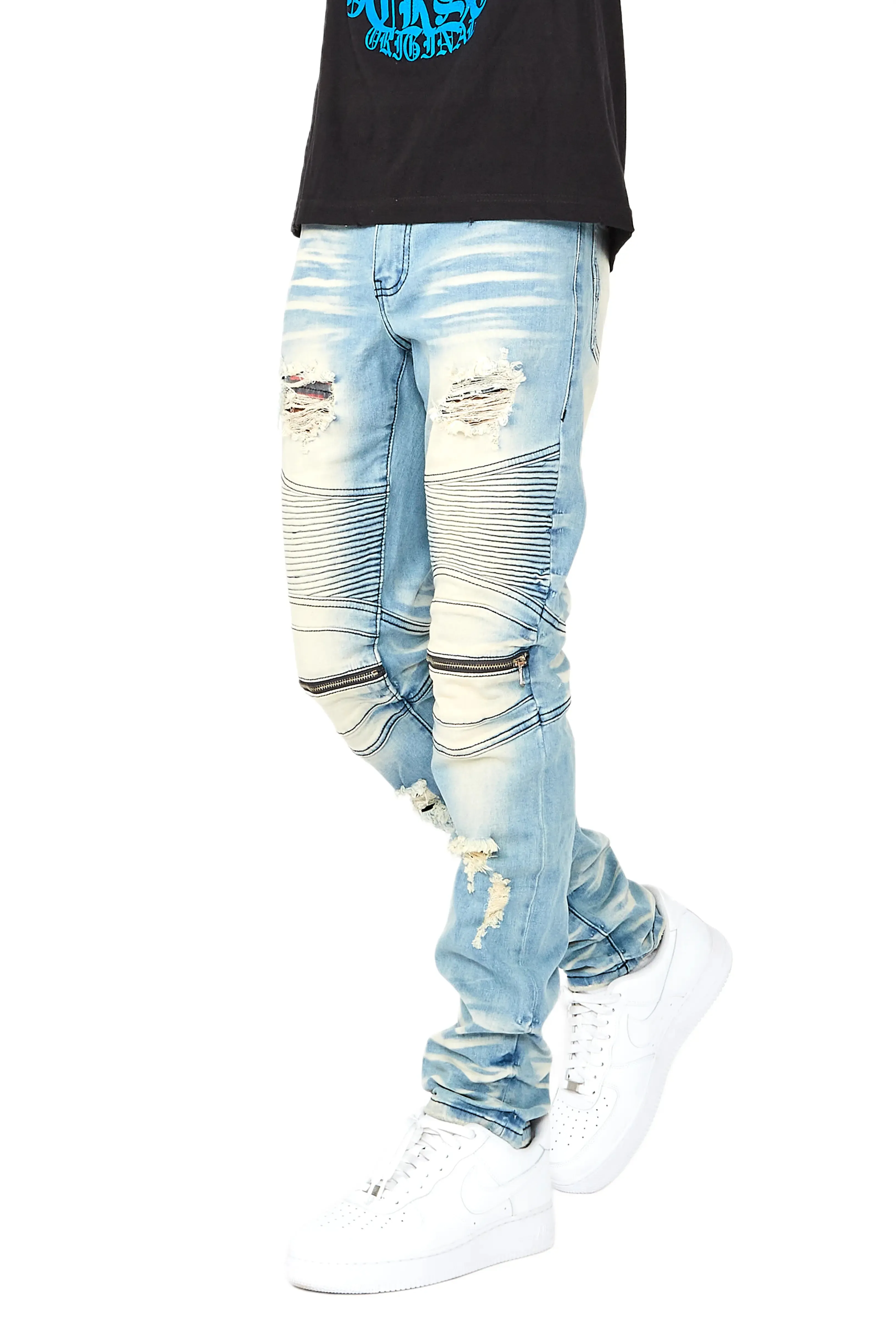 Bk Signature Biker / Zipper Knee Jean- Light Blue