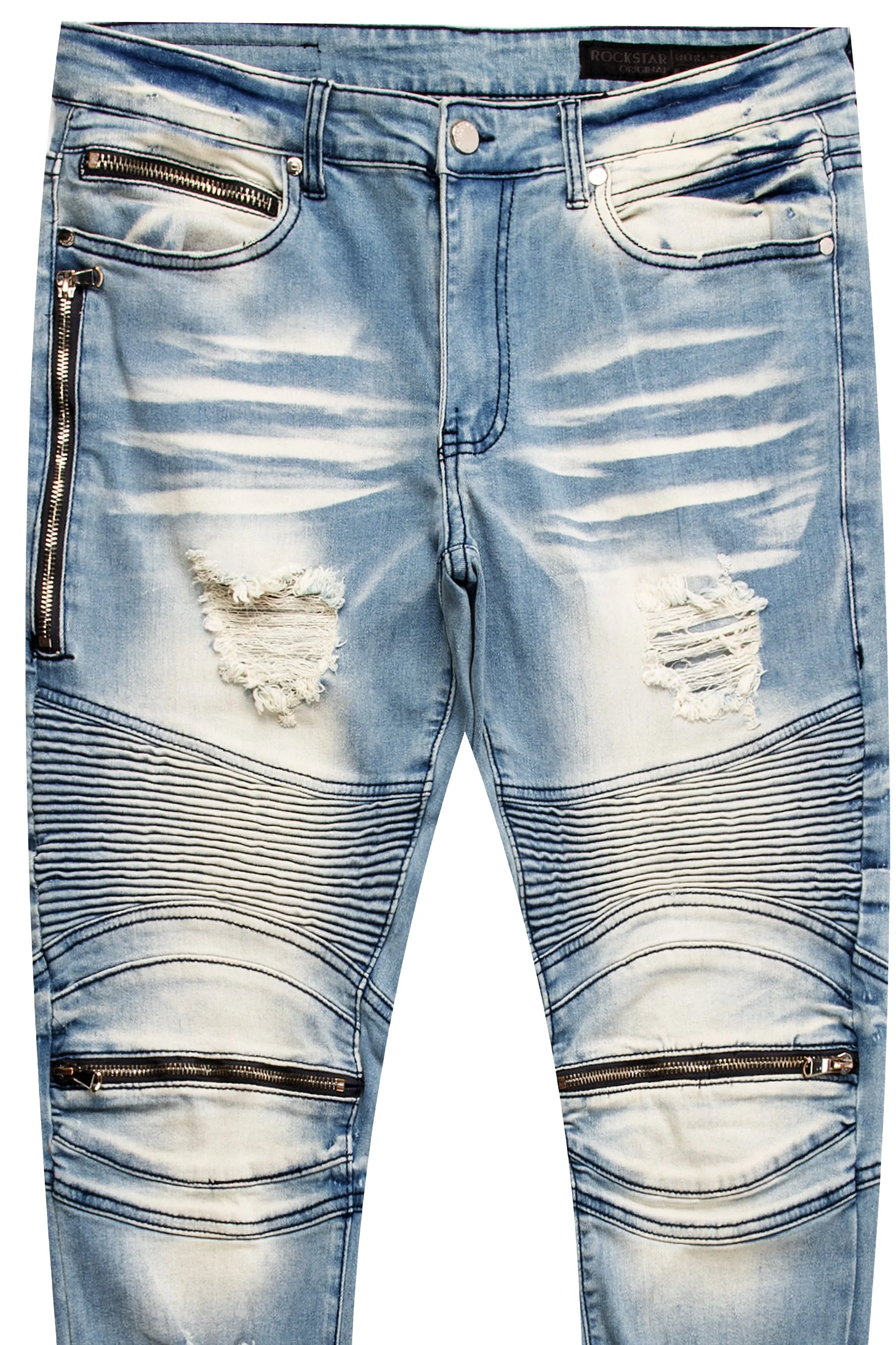 Bk Signature Biker / Zipper Knee Jean- Light Blue