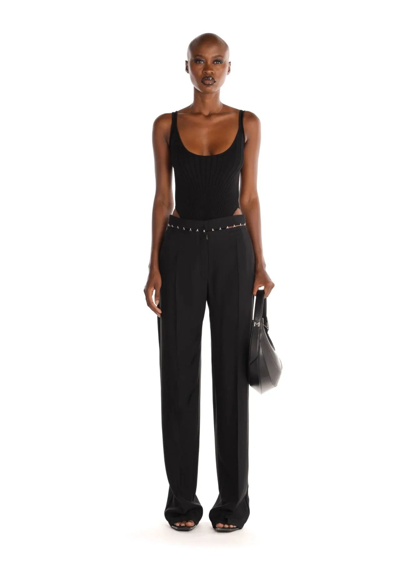 black hook & eye wide-leg trousers