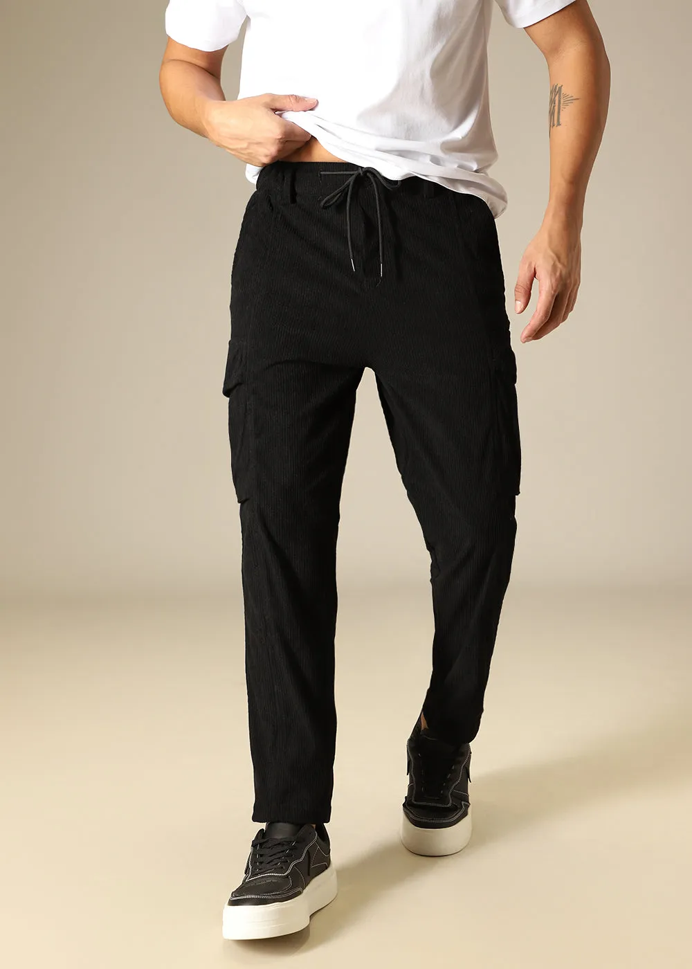 Black Pocket Cargo Corduroy Pant