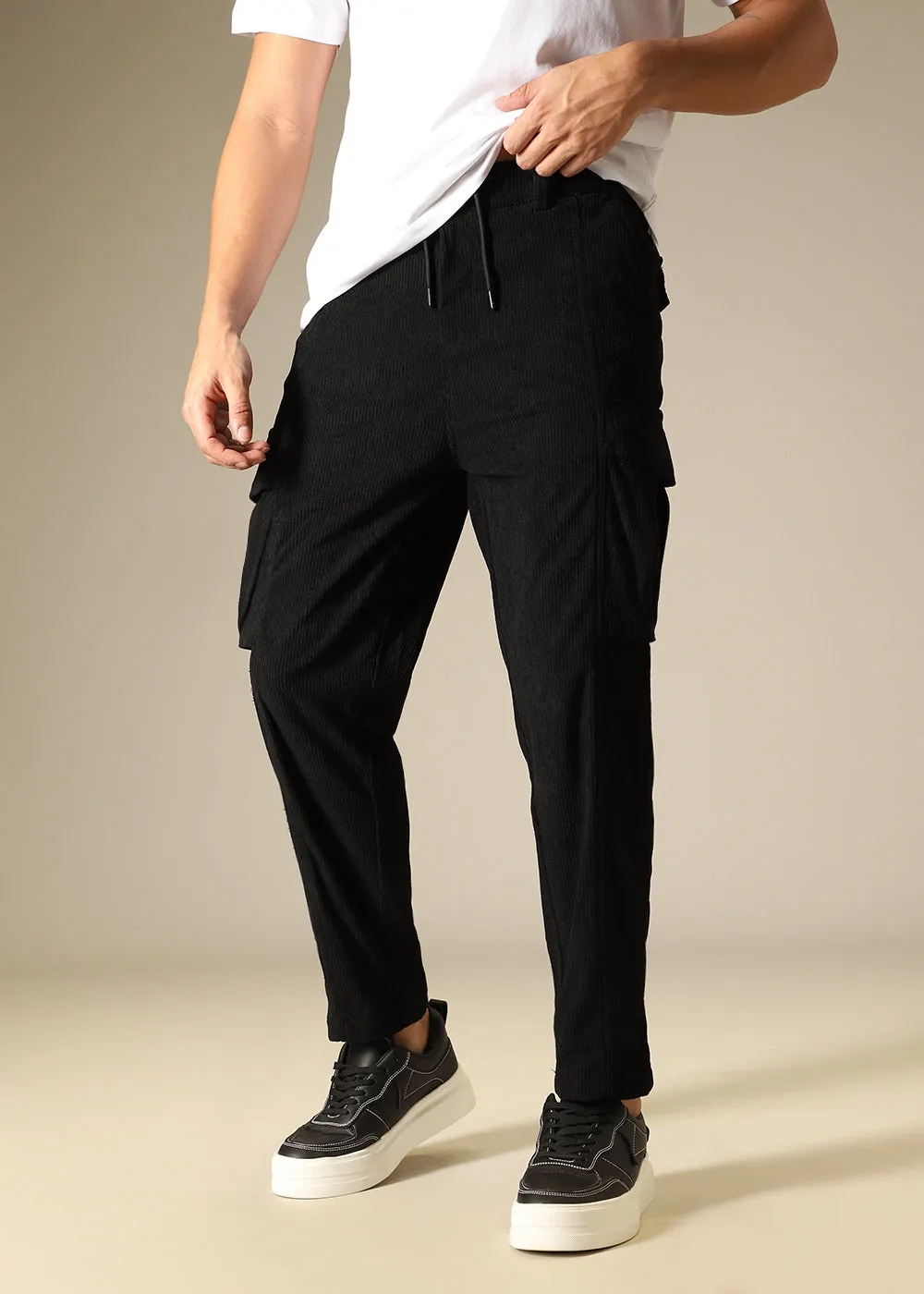 Black Pocket Cargo Corduroy Pant