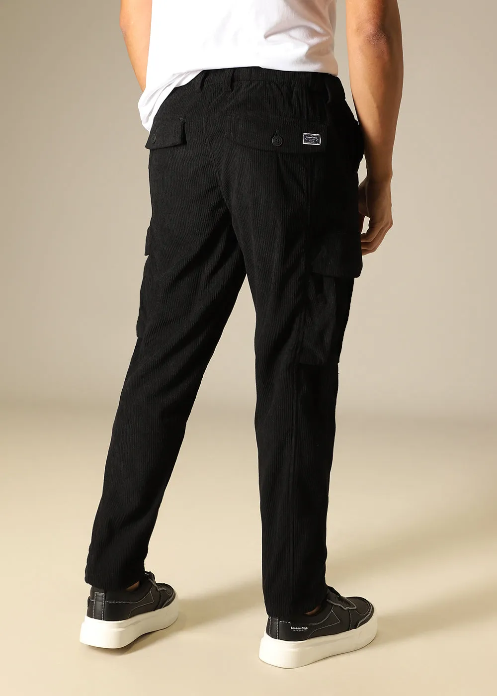 Black Pocket Cargo Corduroy Pant