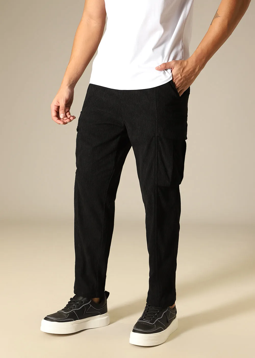 Black Pocket Cargo Corduroy Pant