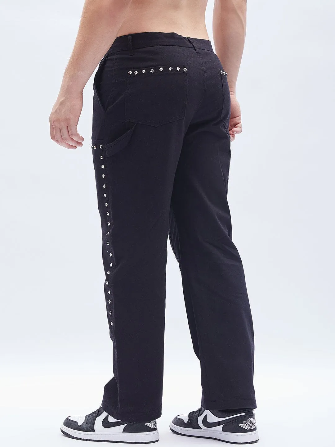 Black Twill Studded Carpenter Trousers