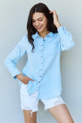 Blue Jean Baby Denim Button Down Shirt Top in Light Blue