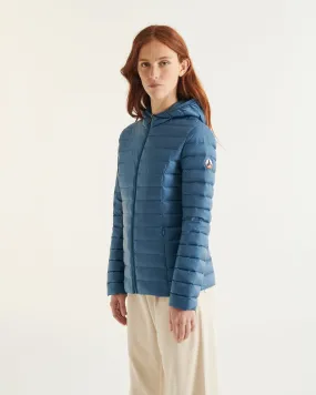 Blue jean Cloe lightweight hooded puffer jacket