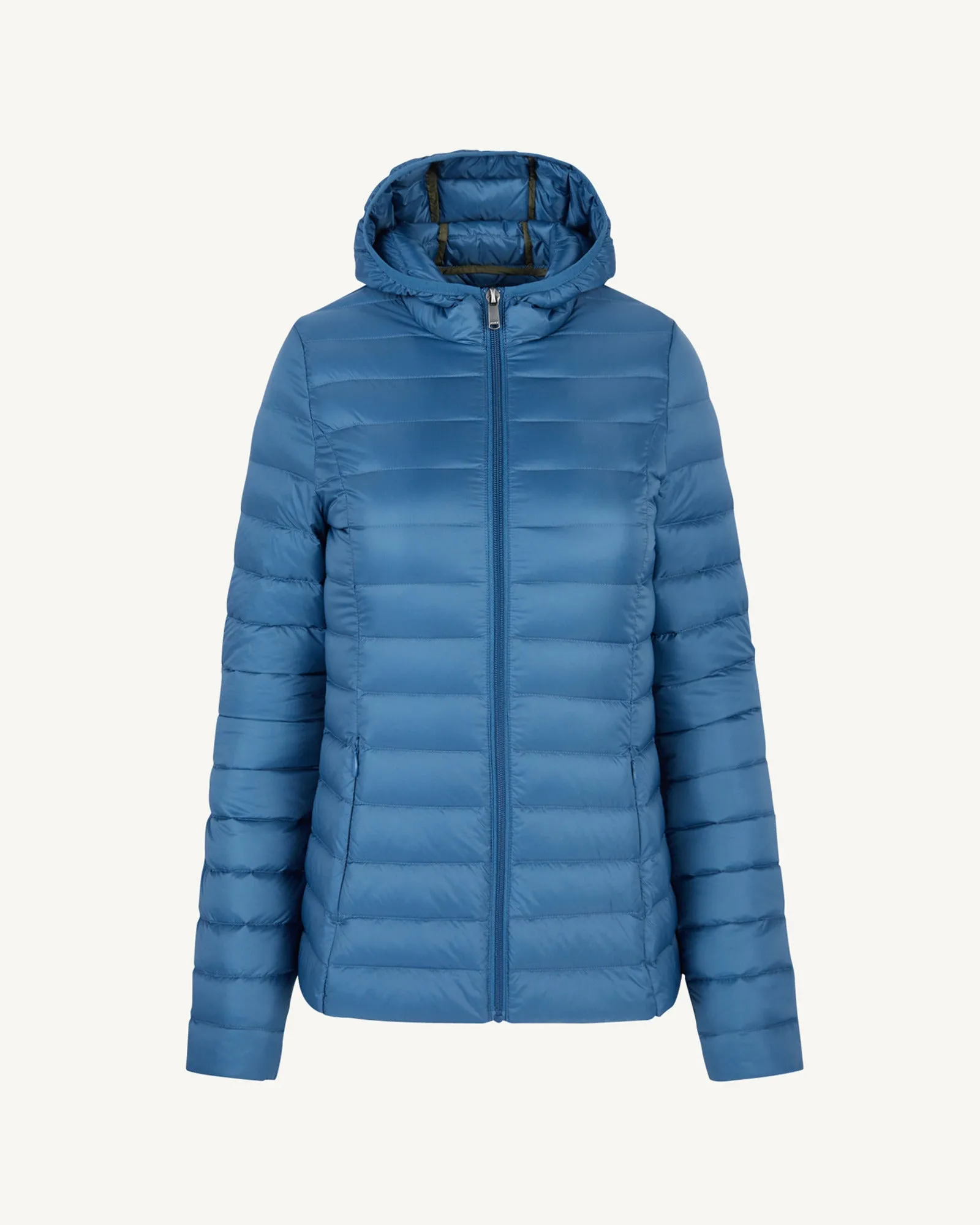 Blue jean Cloe lightweight hooded puffer jacket