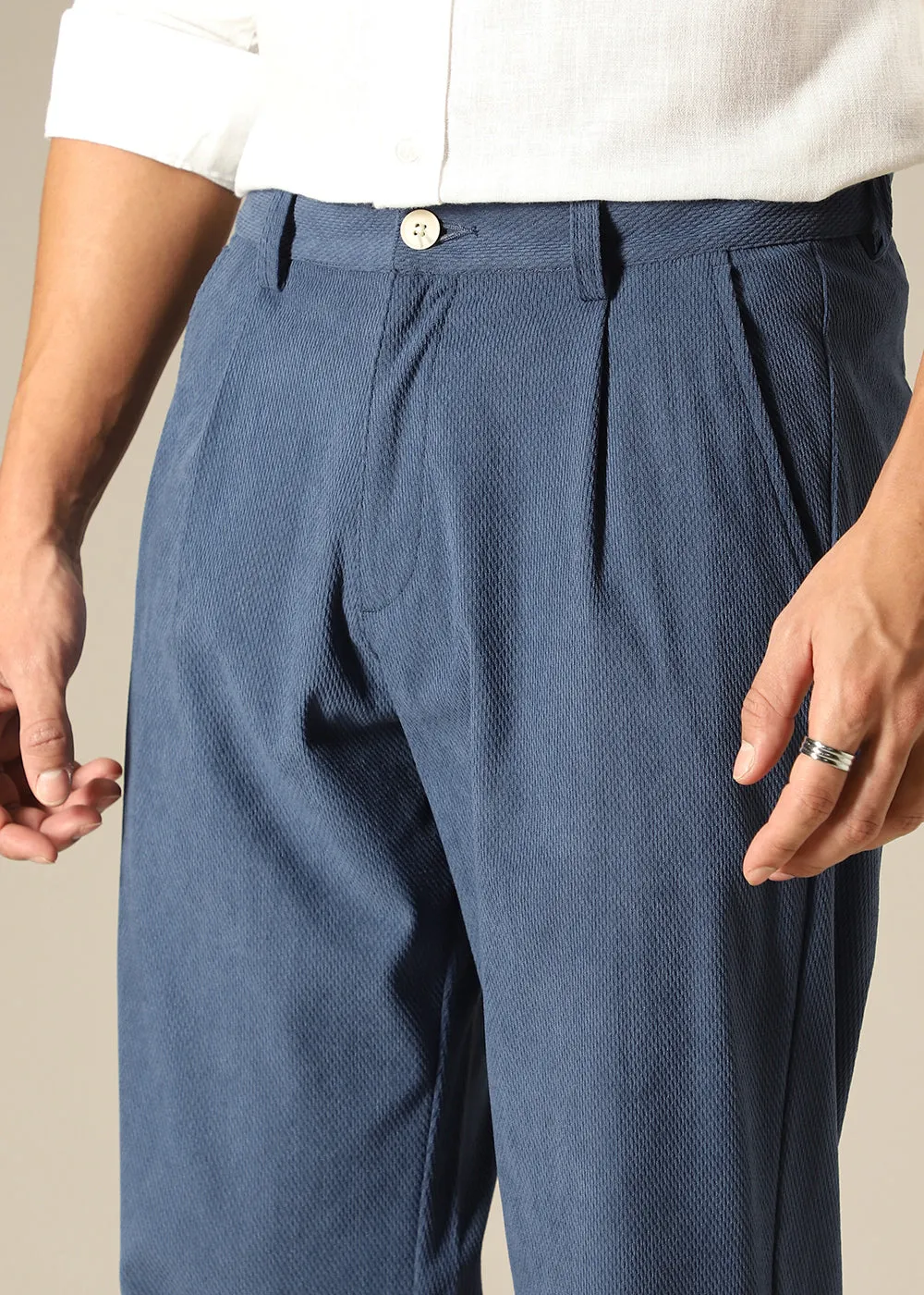 Blue Textured Corduroy Pant