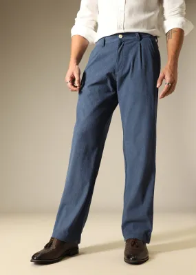 Blue Textured Corduroy Pant