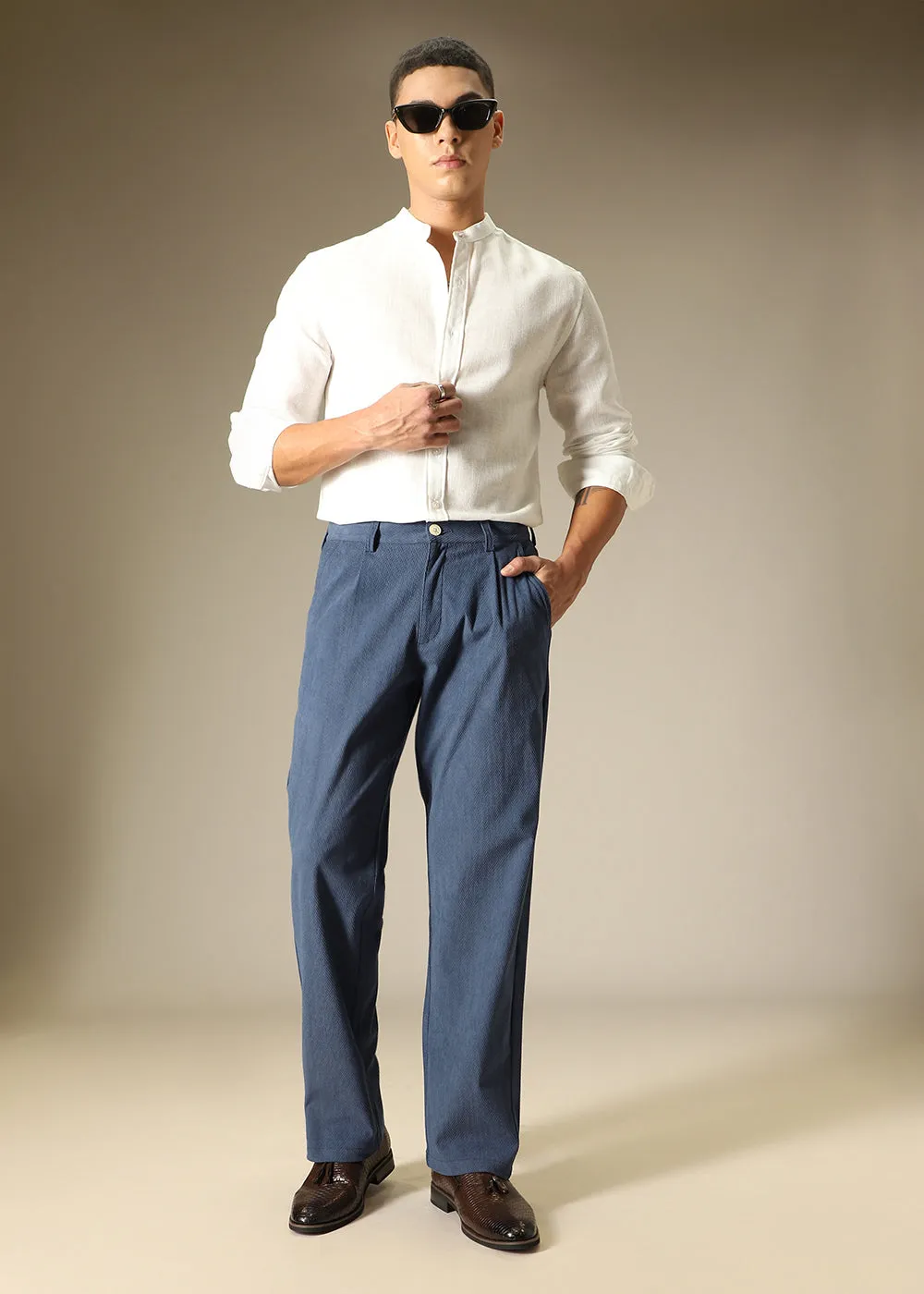 Blue Textured Corduroy Pant