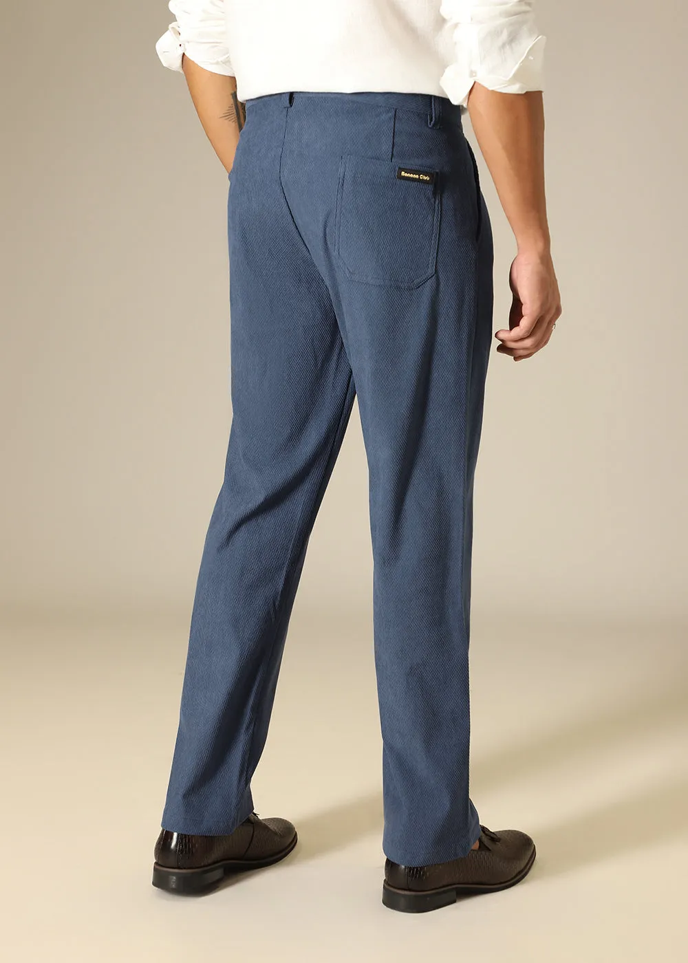 Blue Textured Corduroy Pant