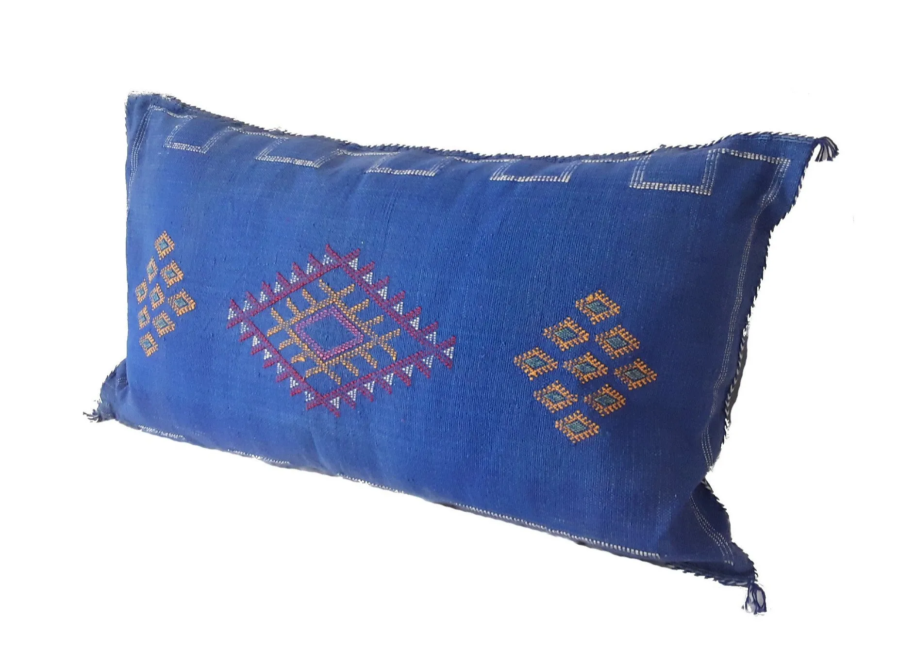 Bohemian Cactus Silk Decorative Lumbar Pillow Cover - Ocean - Washed Blue Jean