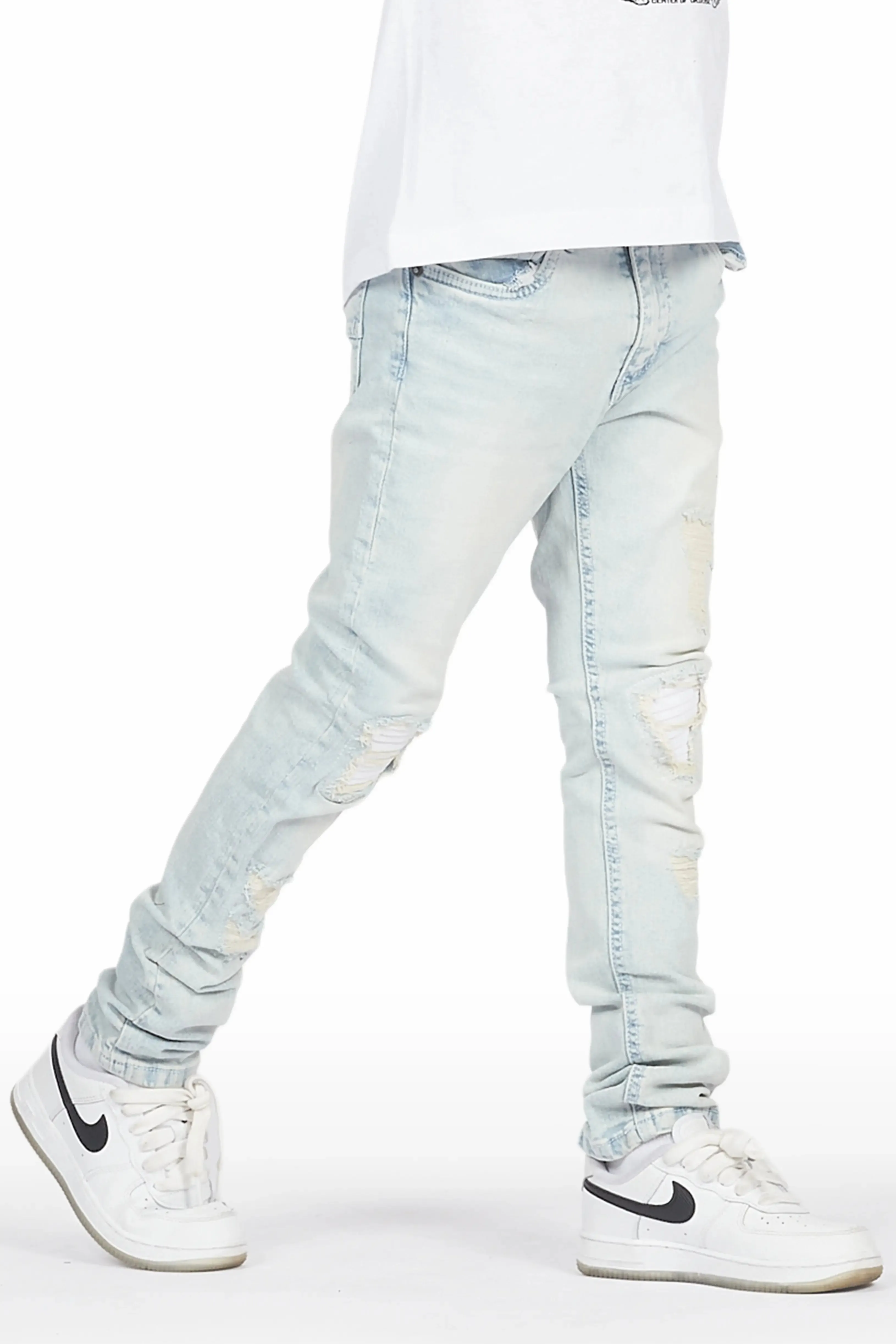 Boys Abbas White/Blue T-Shirt/Skinny Jean Set