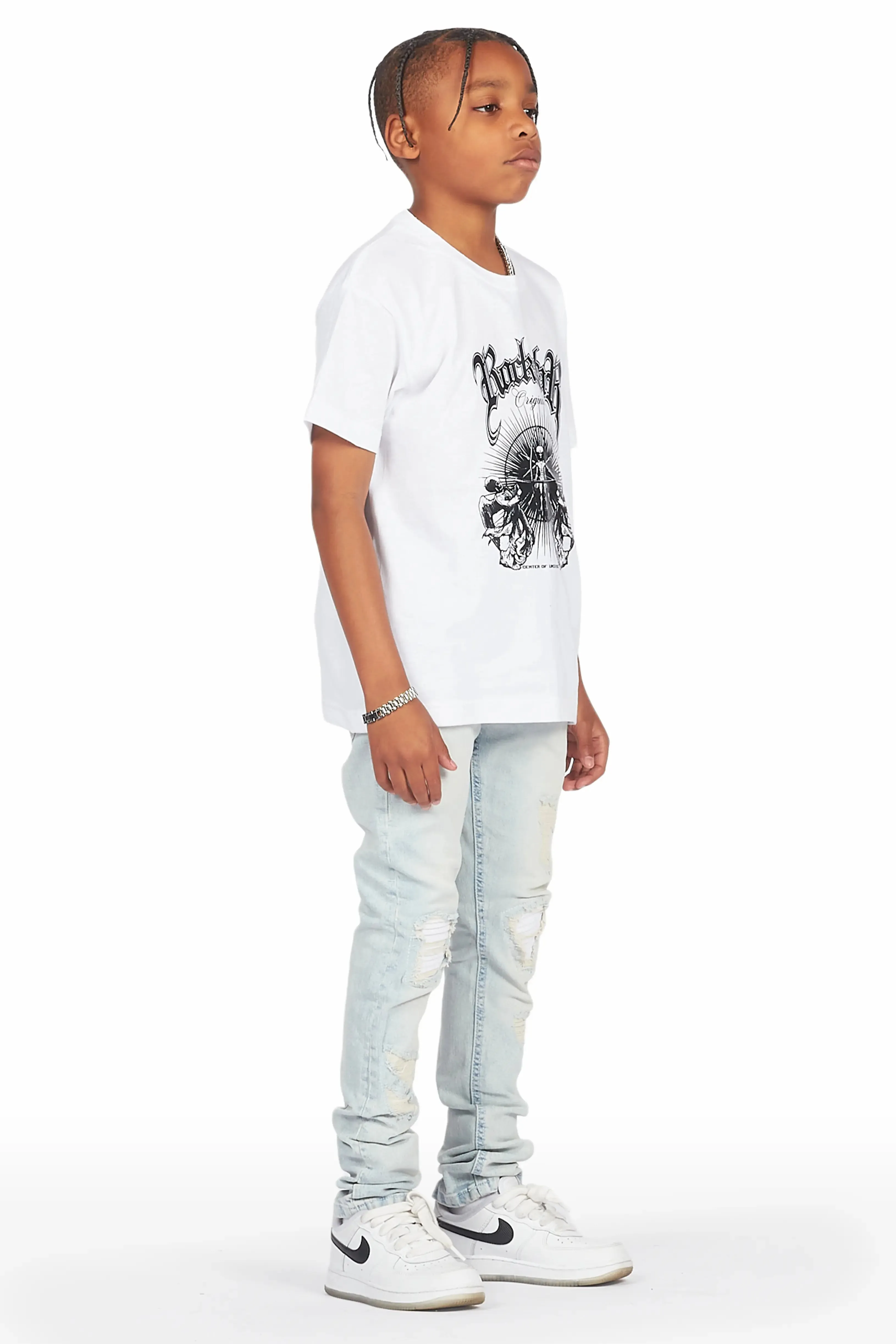 Boys Abbas White/Blue T-Shirt/Skinny Jean Set