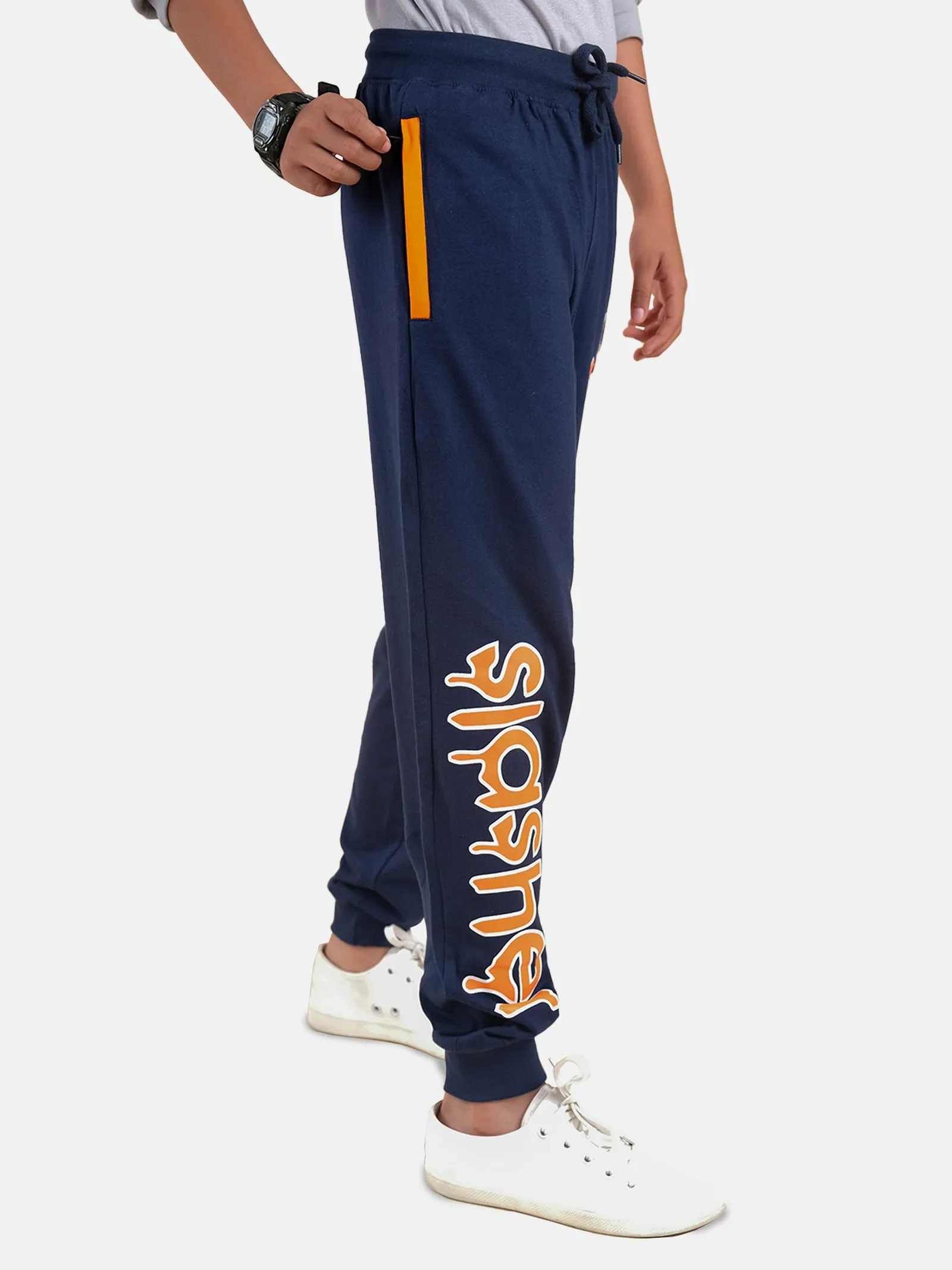 Boys Cotton Straight Pocket Printed Track Pant