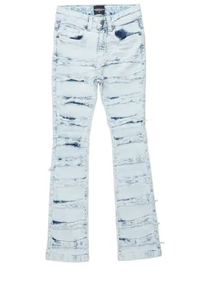 Boys Cullen Light Blue Frayed Stacked Flare Jean