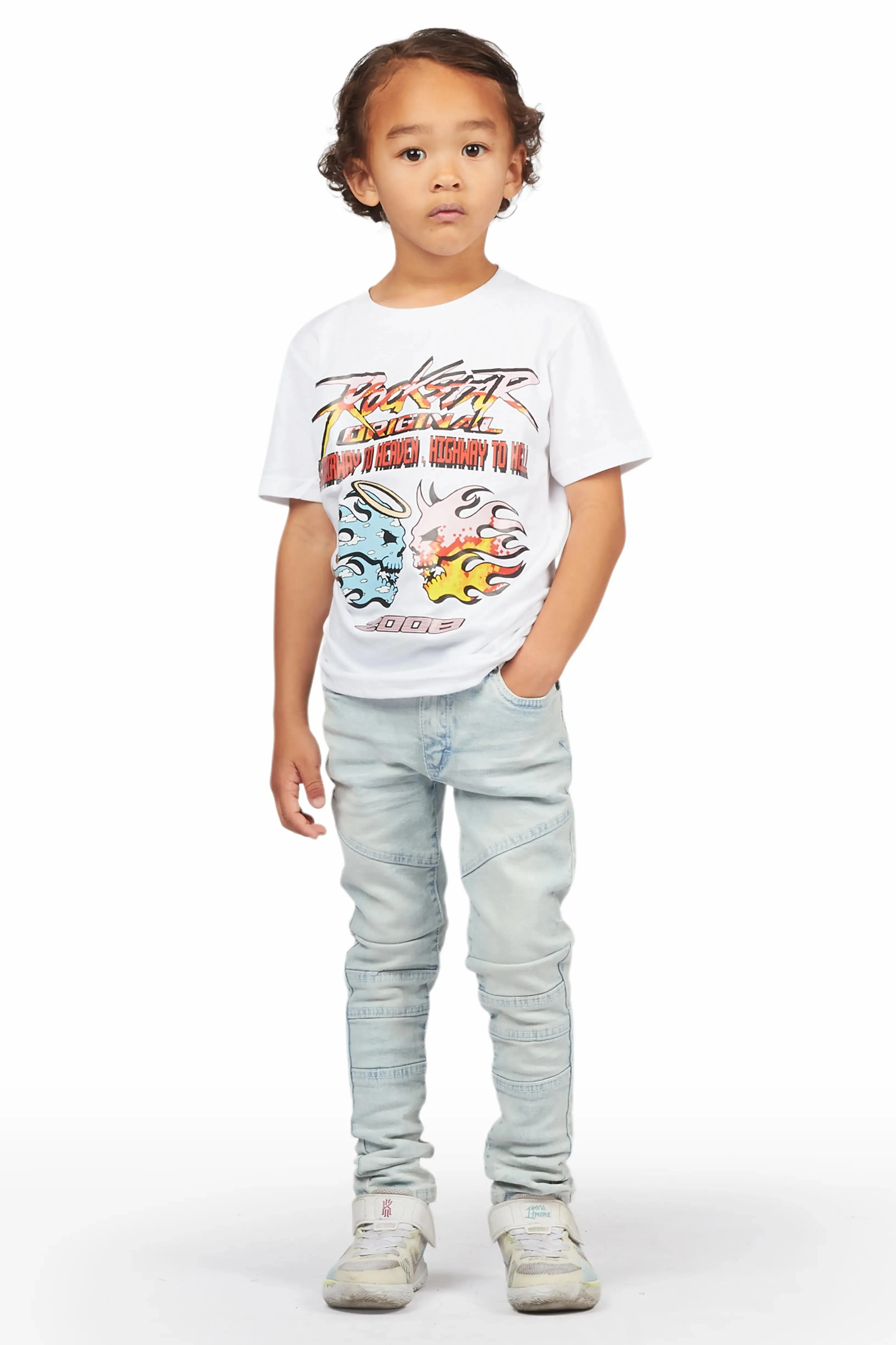 Boys Eddy White/Light Blue T-Shirt/Skinny Jean Set