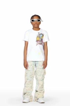 Boys Hank White/Blue T-Shirt/Stacked Flare Jean Set