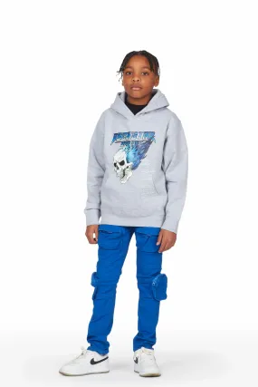 Boys Hiro Grey/Blue Cargo Jean Hoodie Set