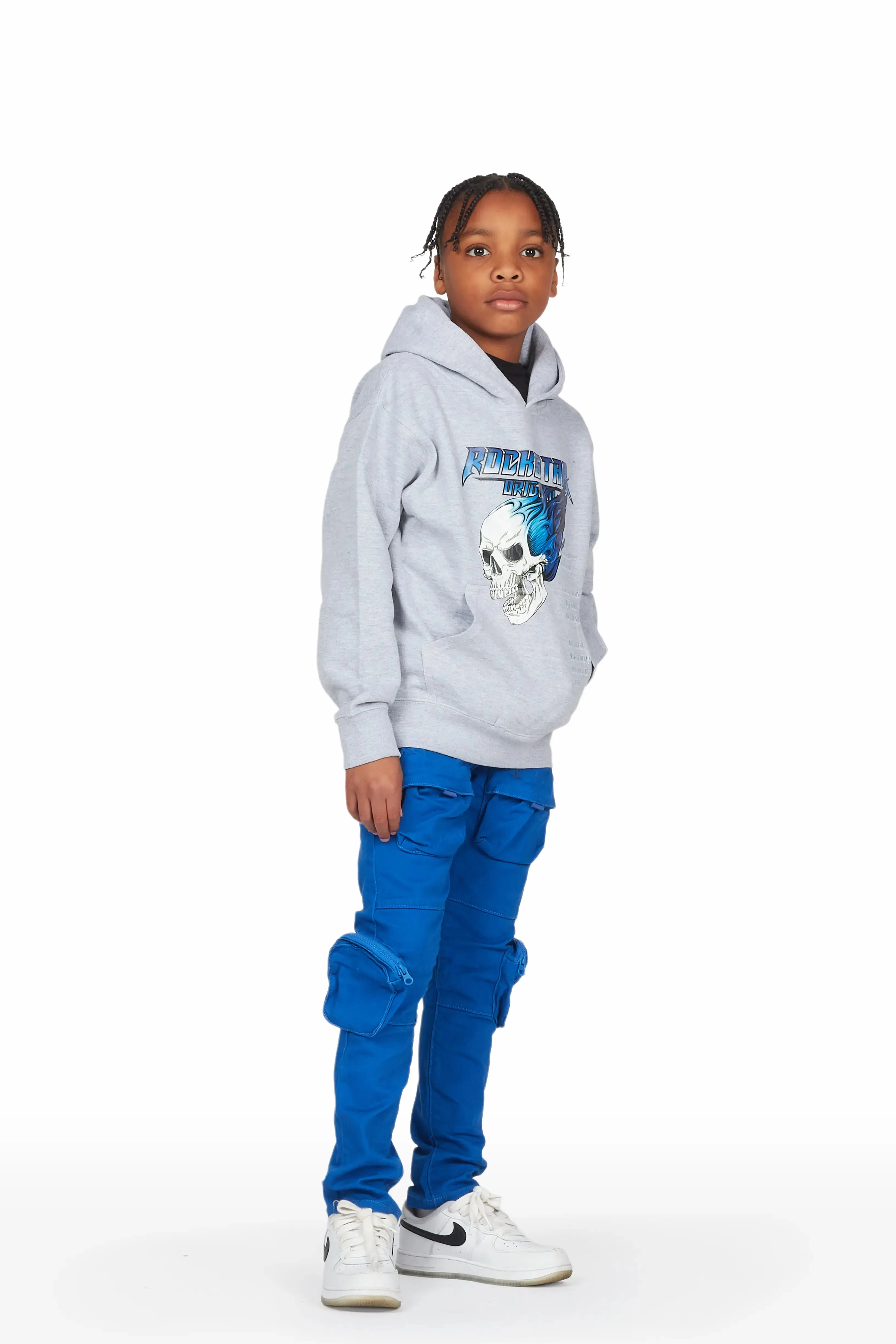 Boys Hiro Grey/Blue Cargo Jean Hoodie Set