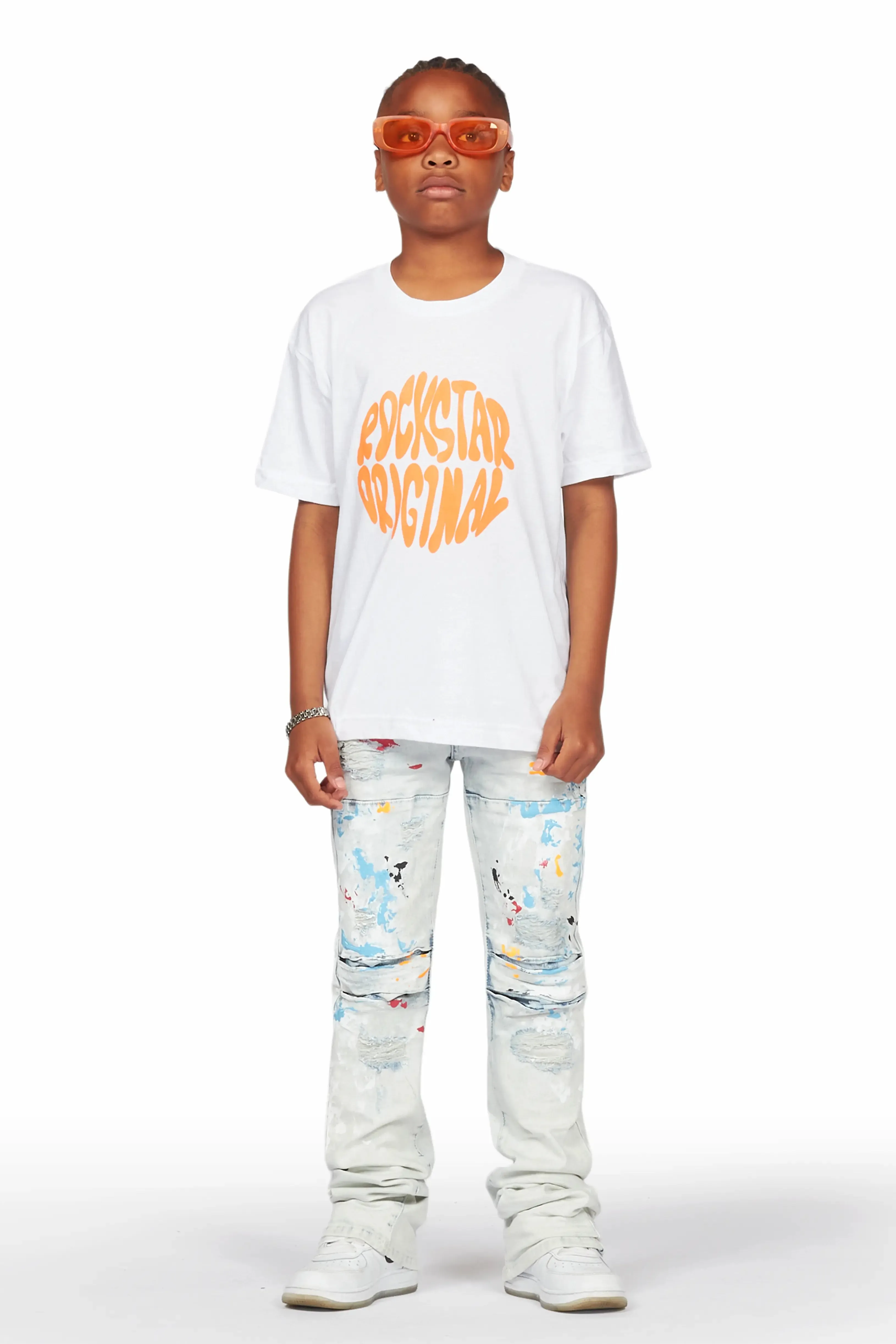 Boys Jaffer Light Blue Painter Stacked Flare Jean