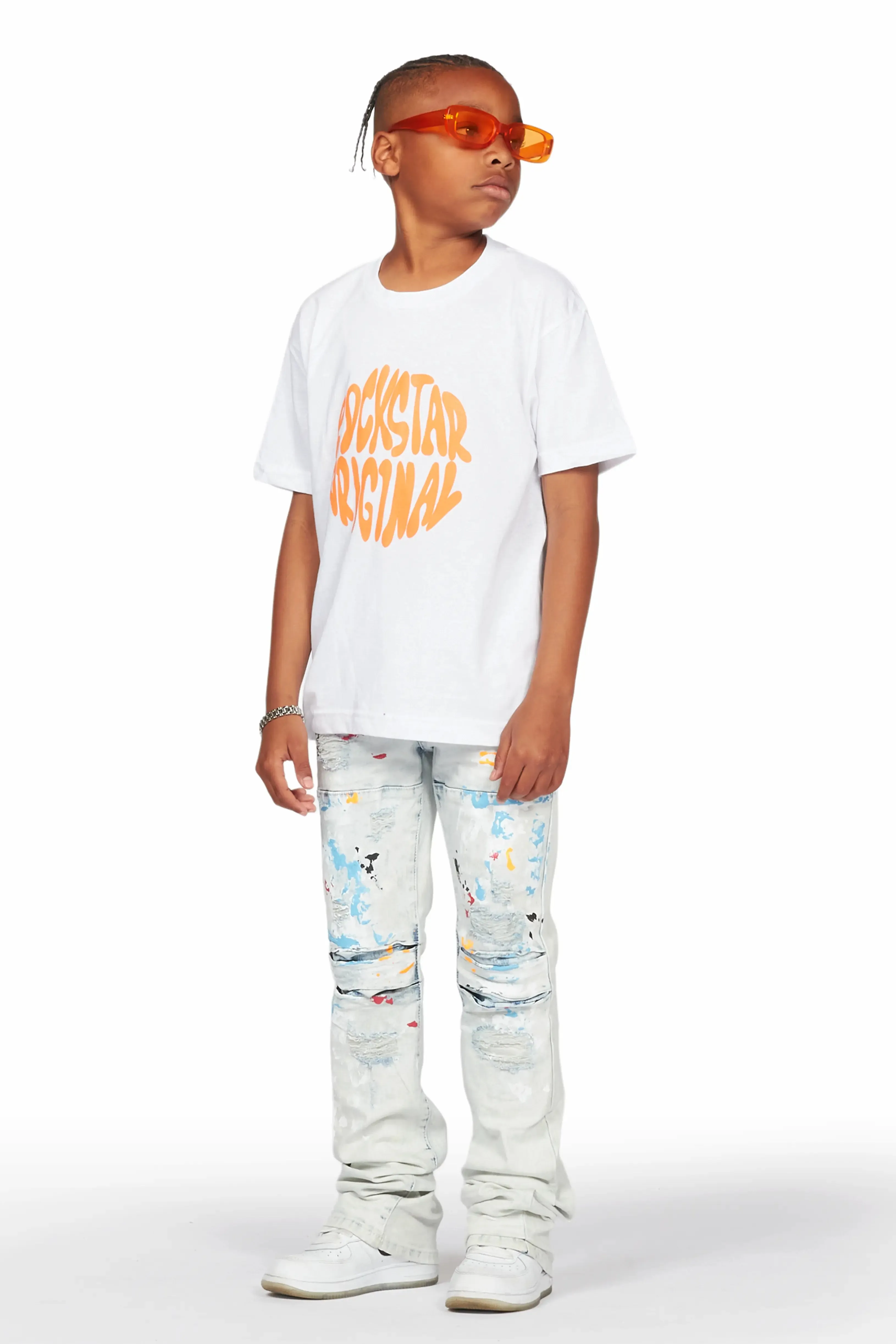 Boys Jaffer Light Blue Painter Stacked Flare Jean