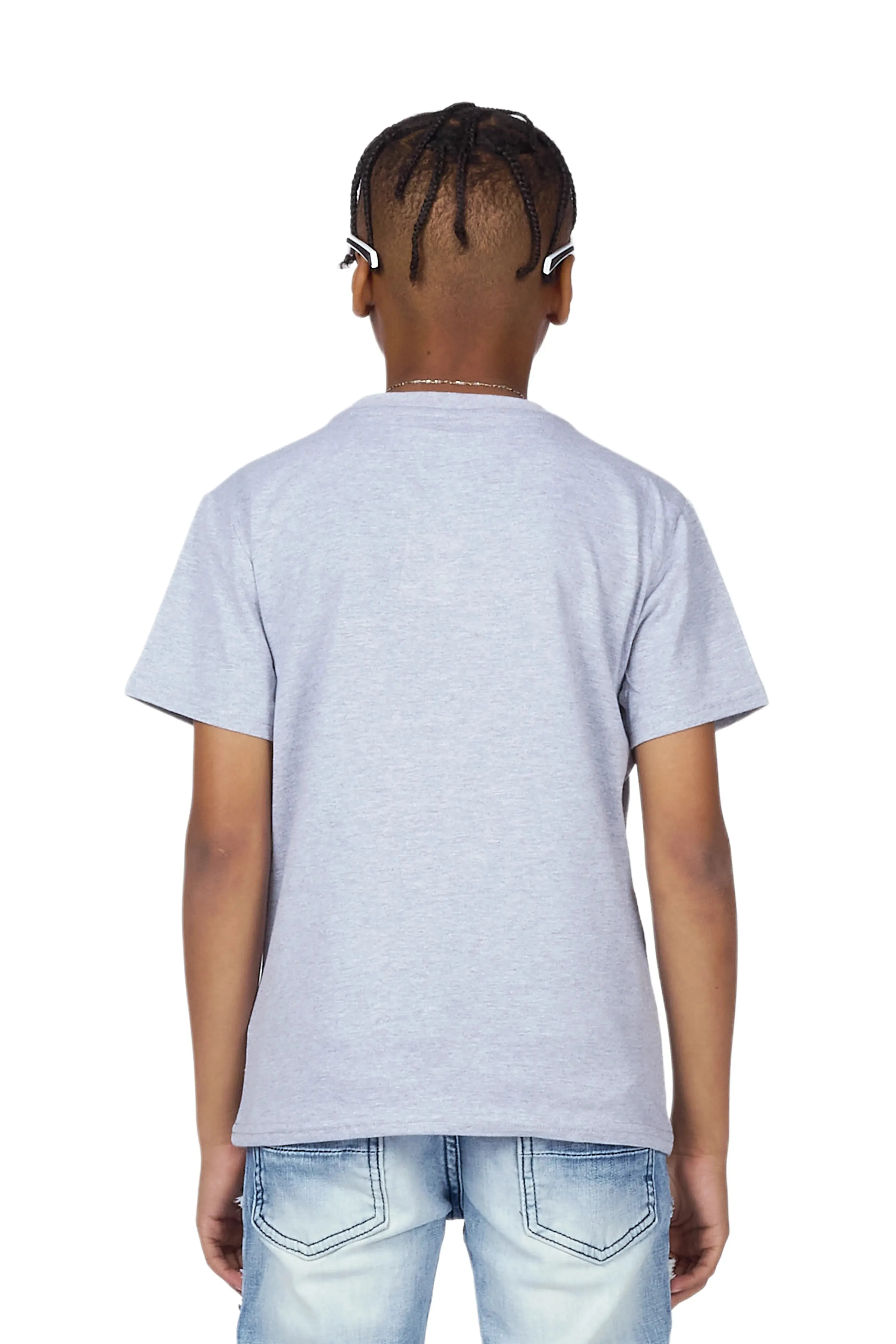 Boys Karik Grey/Blue T-Shirt/Stacked Flare Jean