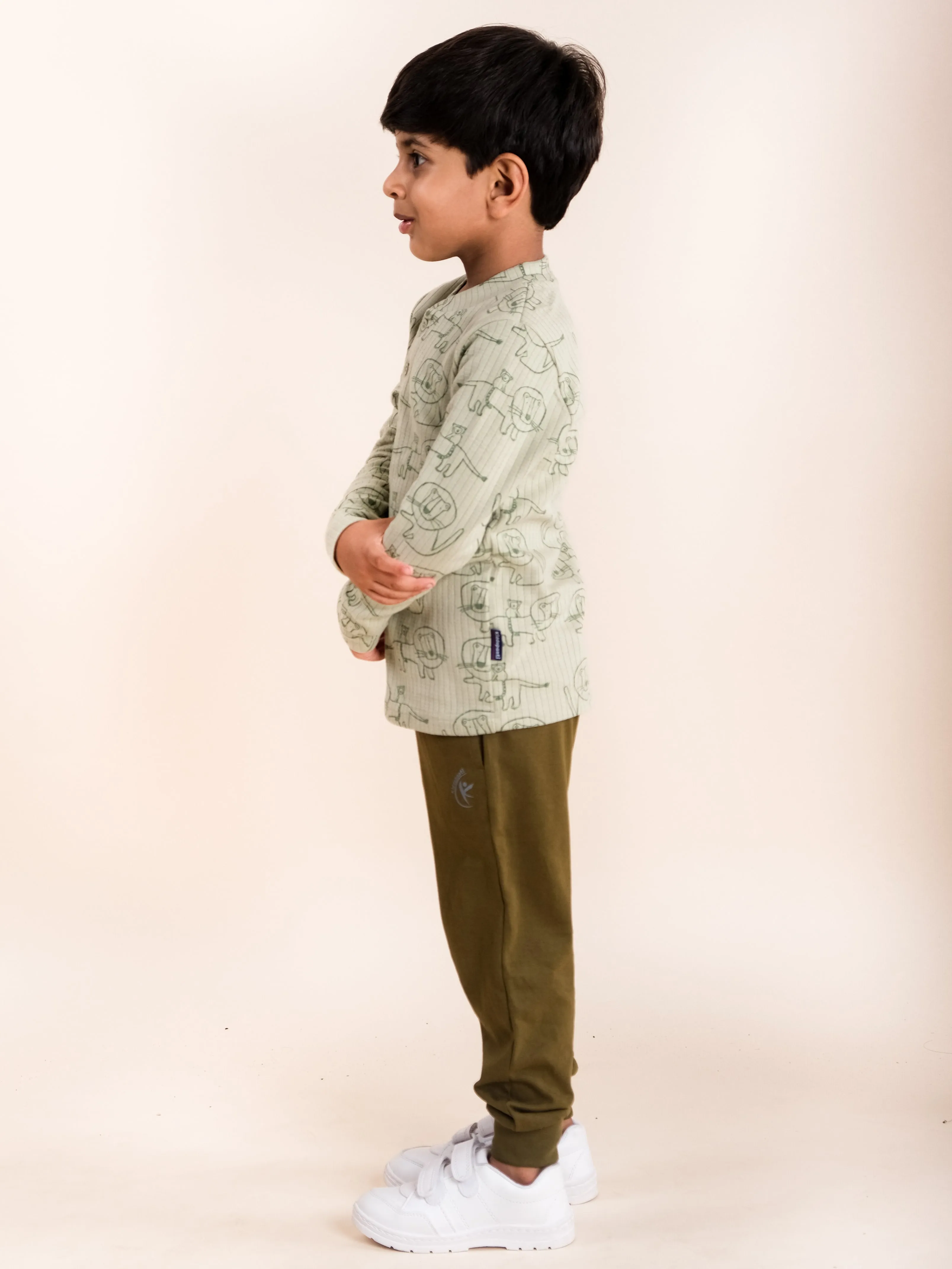 Boys "Lion" AOP Print Henley Neck Tee & Solid Track Pant Set