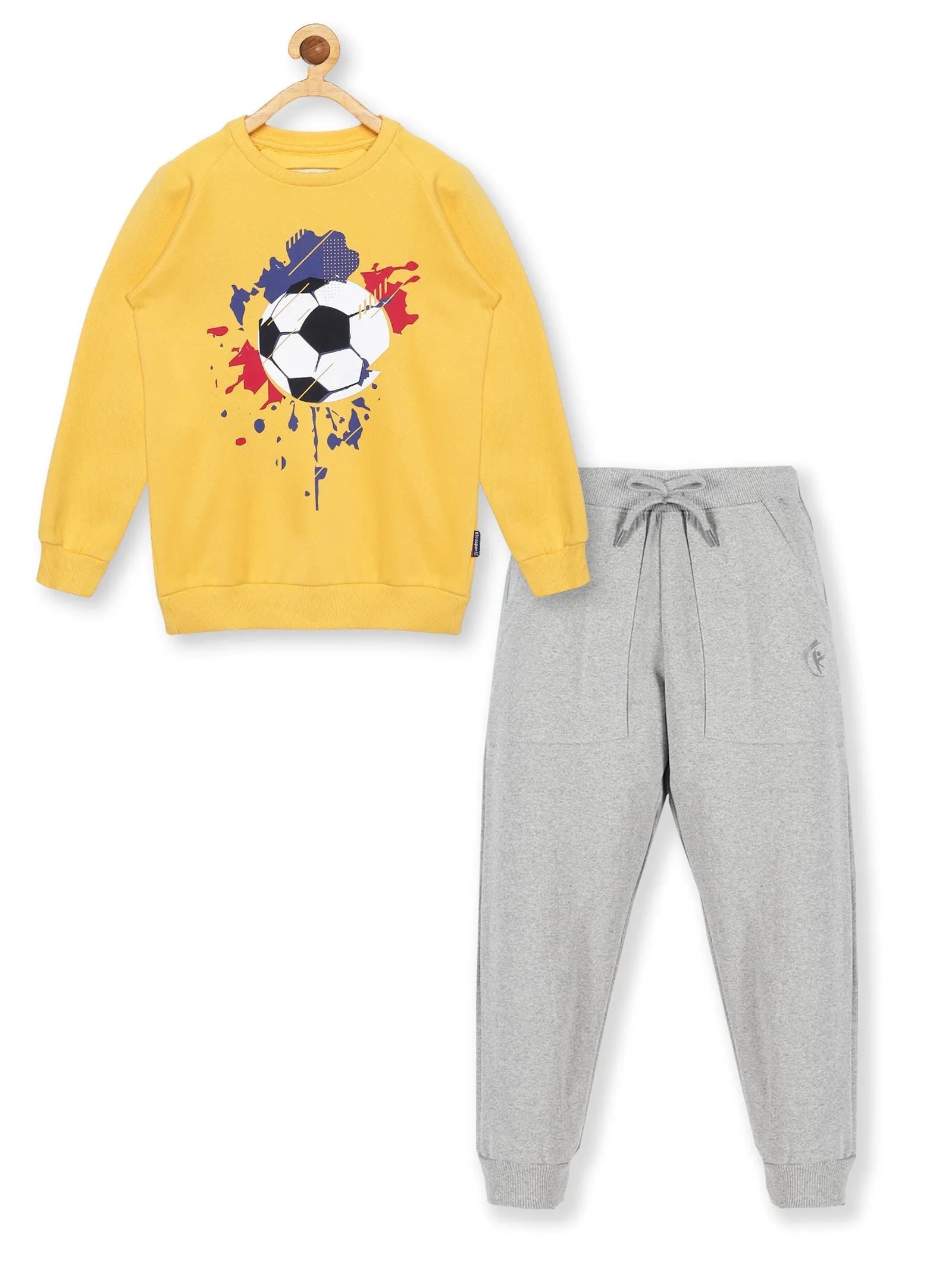 Boy's Round Neck Sweatshirt & Solid Fleece Track Pant Set