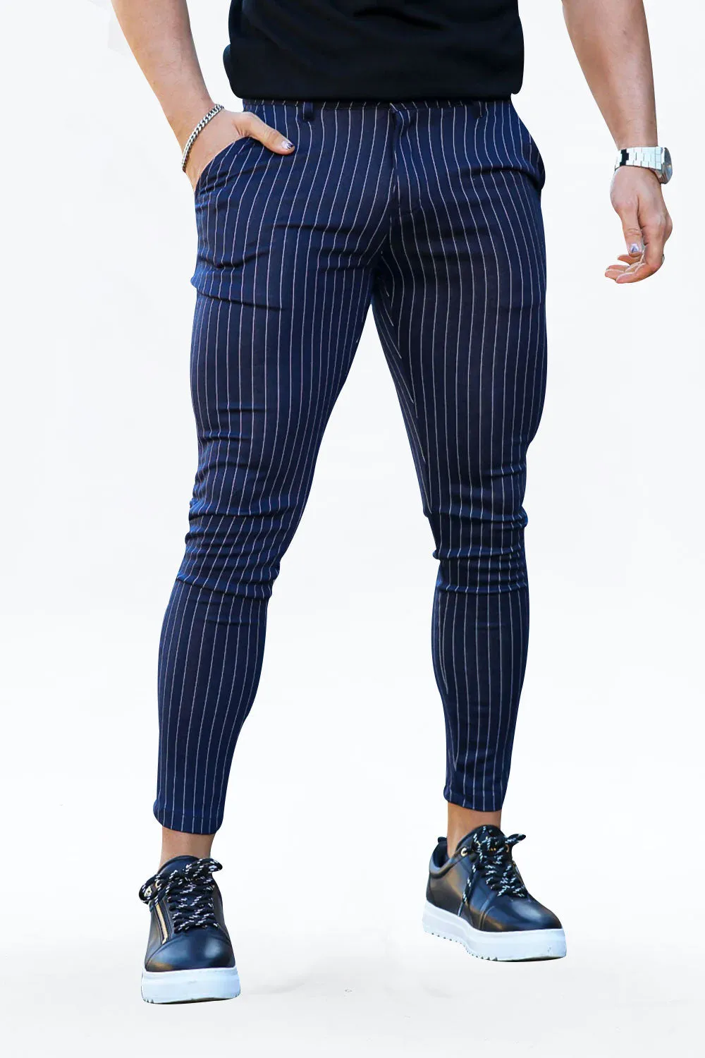 Buy $80 Free Shipping Men's Blue Striped Trousers