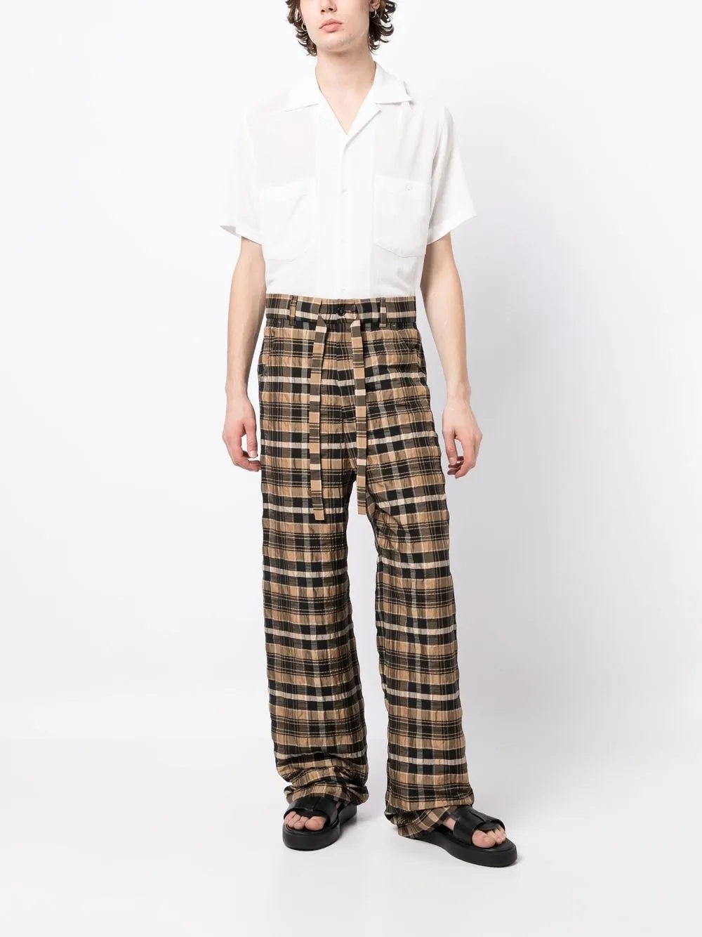 Check-Print Straight-Leg Trousers