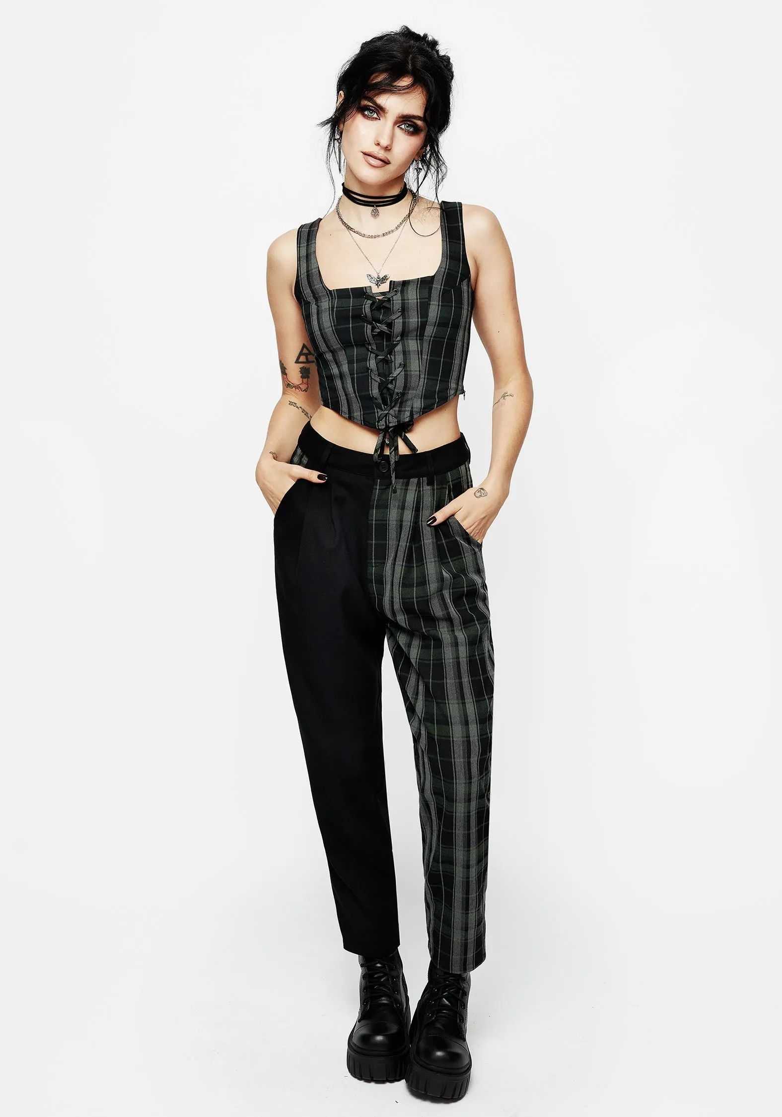 Checkmate High Waist Tapered Trousers