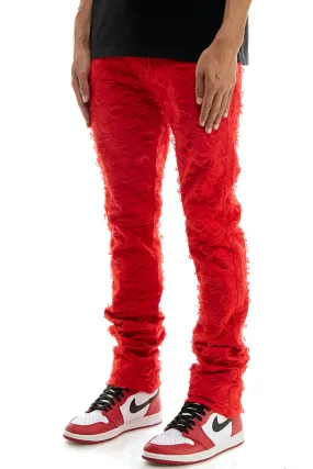 cotton red stacked jeans mens